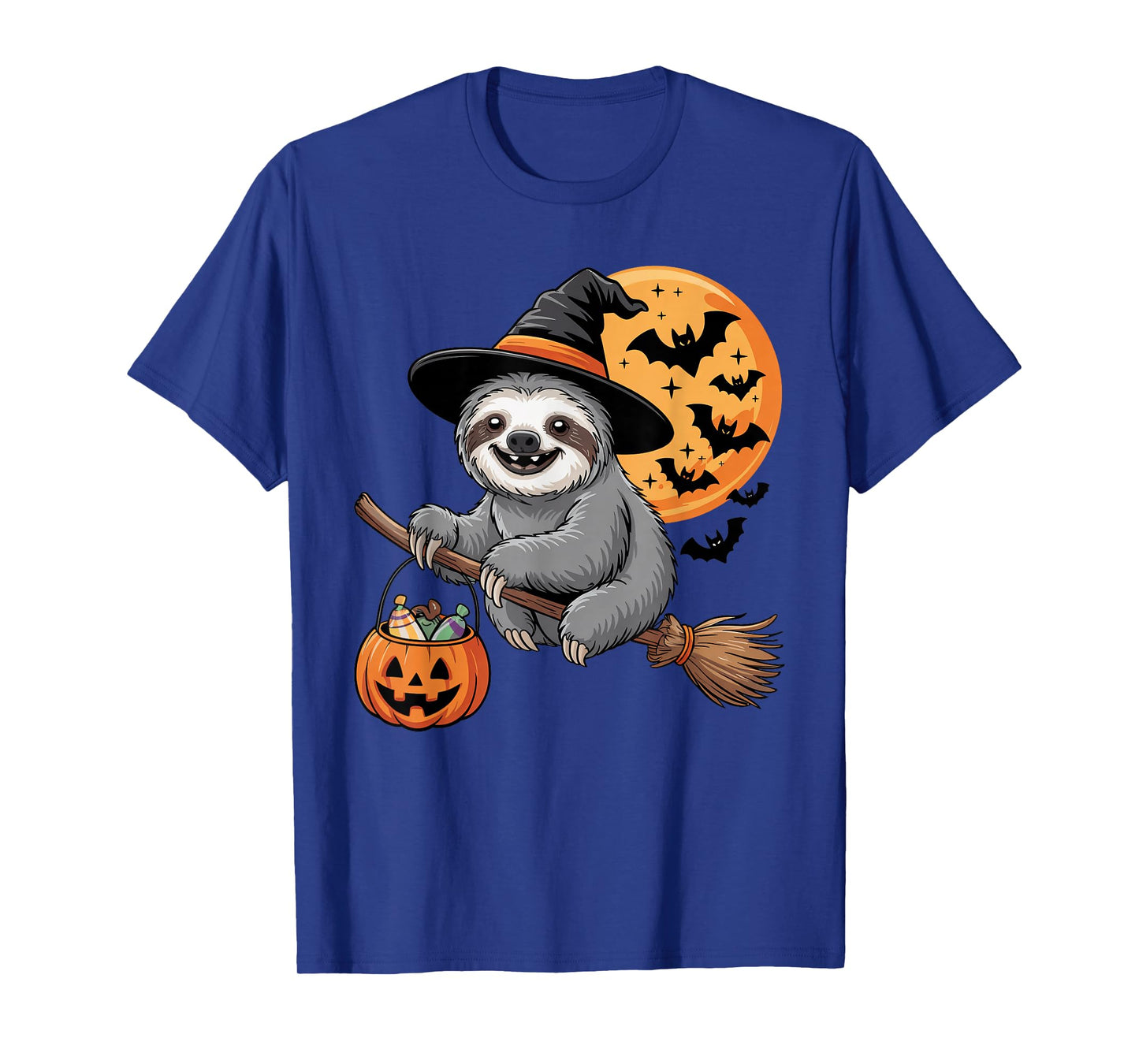 Cute Sloth Witch with Jack-O-Lantern Pumpkin Halloween T-Shirt