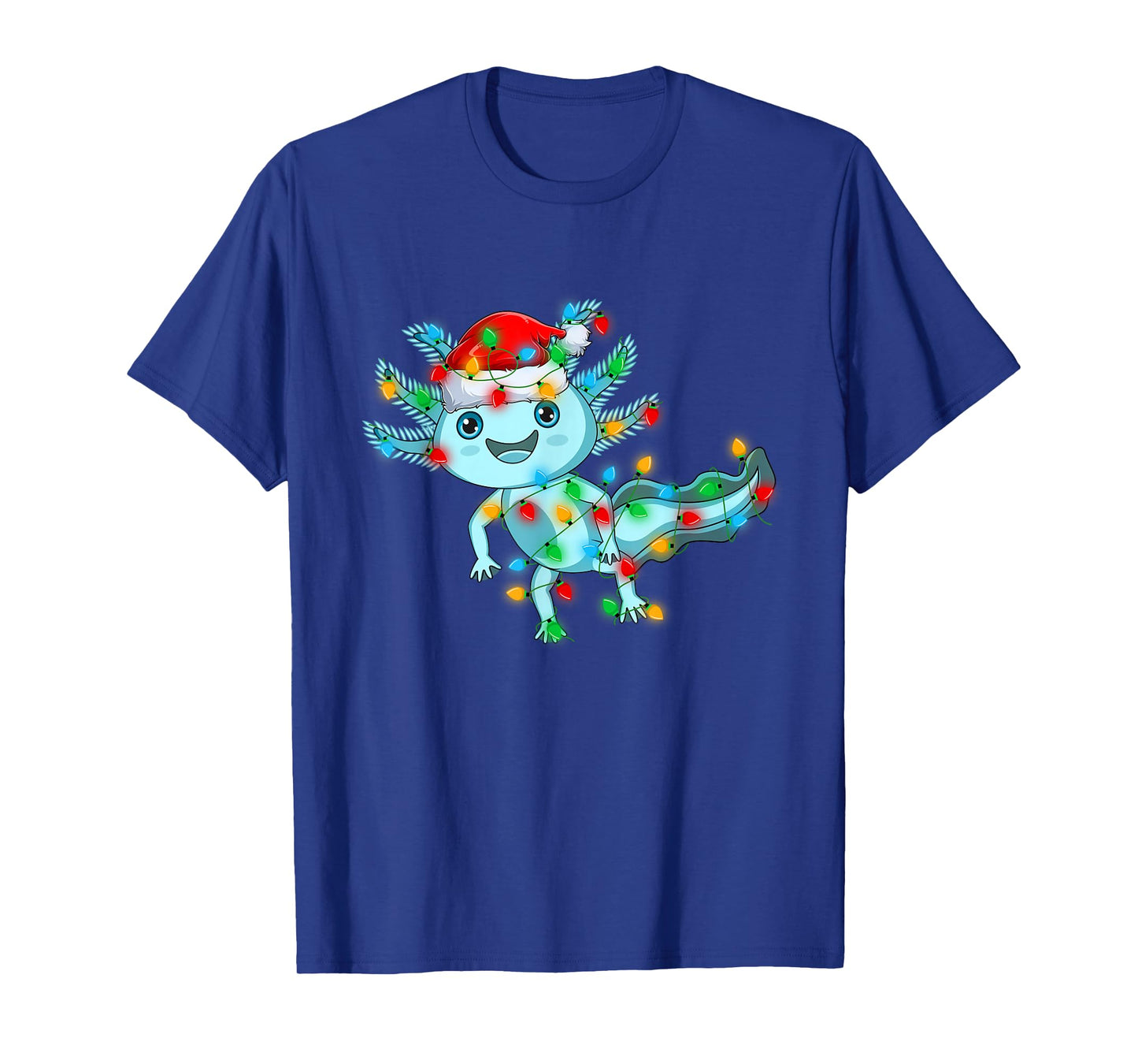 Axolotl Christmas Lights Santa Hat Funny Axolotl Xmas T-Shirt