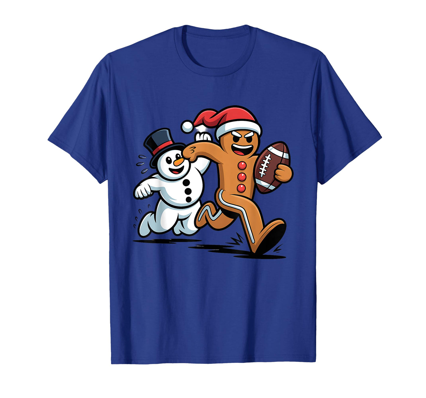 Christmas American Football Gingerbread Man Snowman Boys Men T-Shirt
