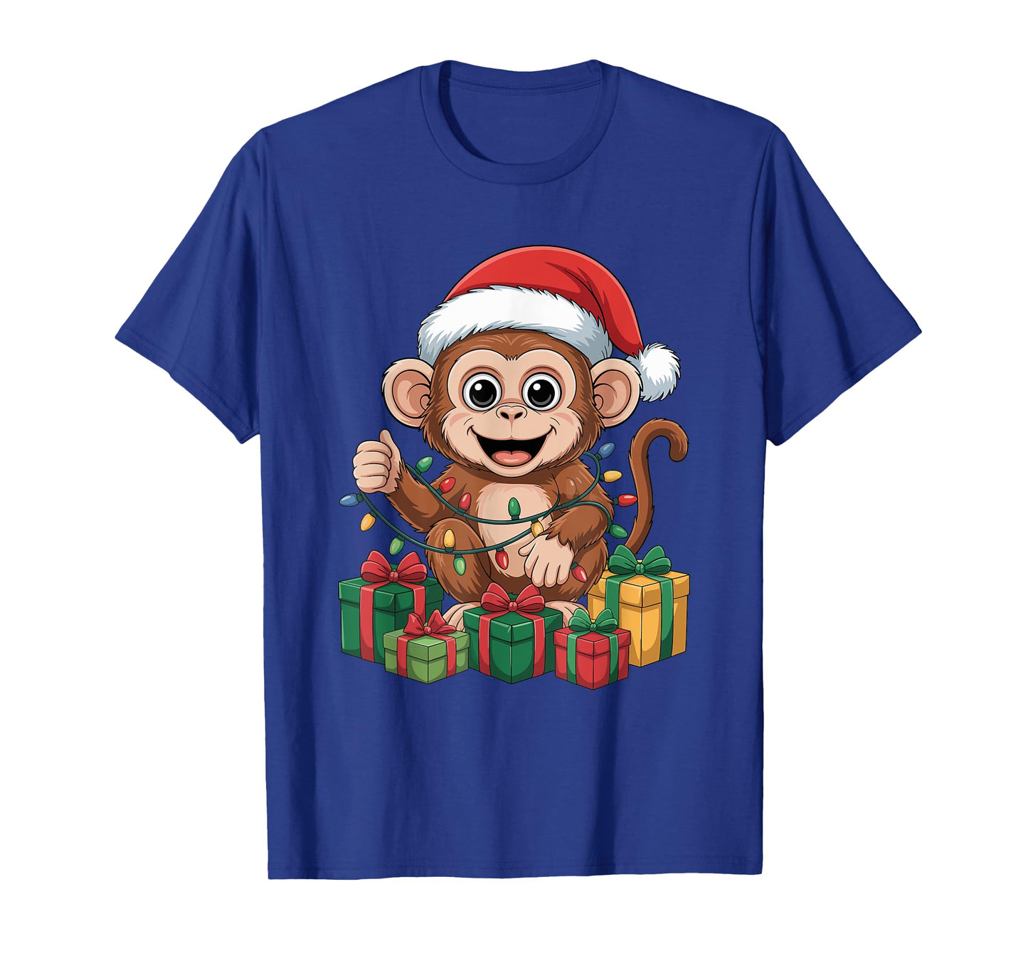 Funny Monkey Santa Hat Animals Lovers Ugly Christmas Pajamas T-Shirt
