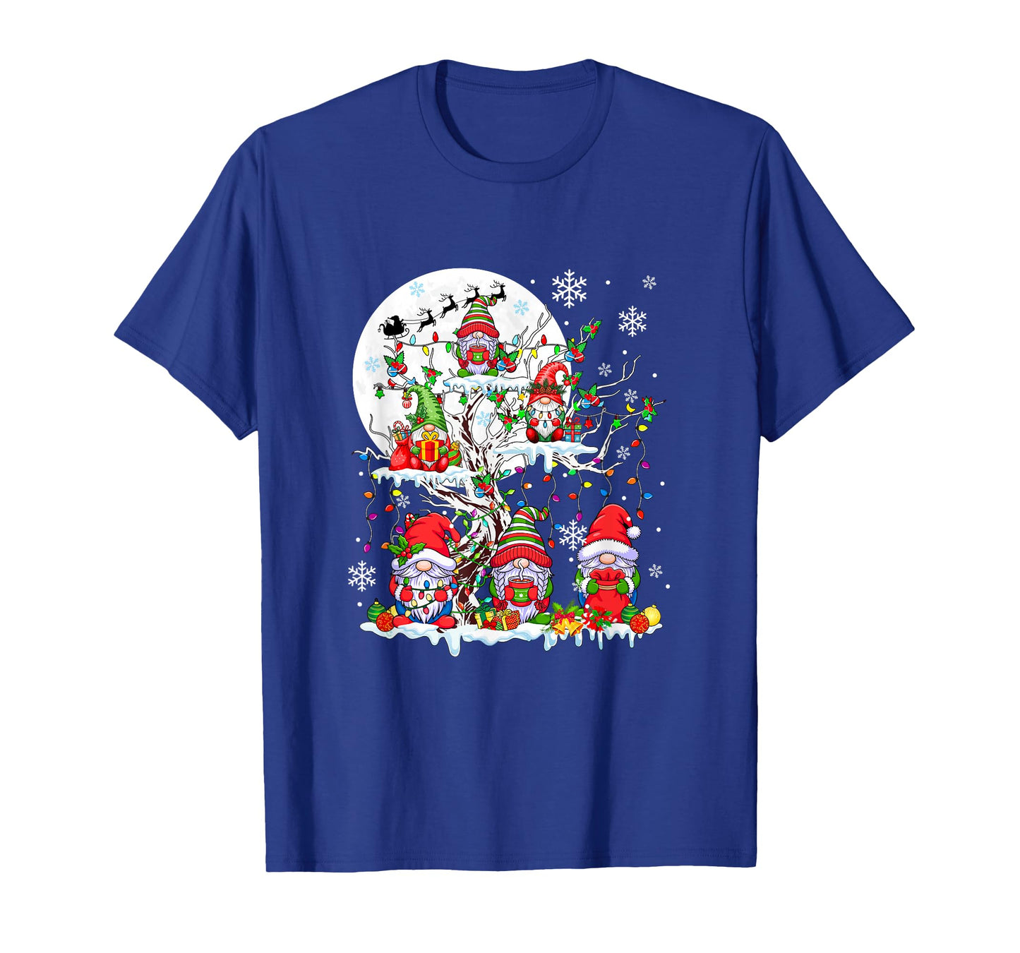 Christmas Group Gnomes On Tree Colorful Lights Family Kids T-Shirt