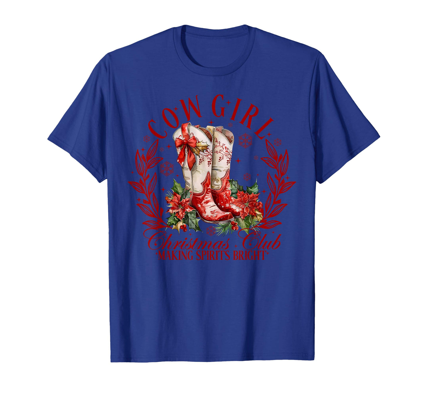 Vintage Boots Cowgirl Christmas Coquette Bow Western Country T-Shirt