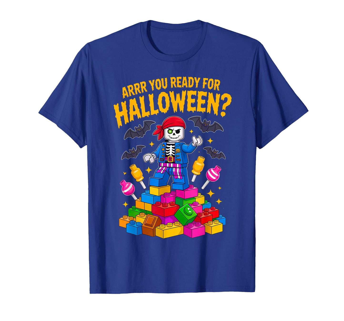 Halloween Bricks Pirate Skeleton Builder Blocks Building Toy T-Shirt