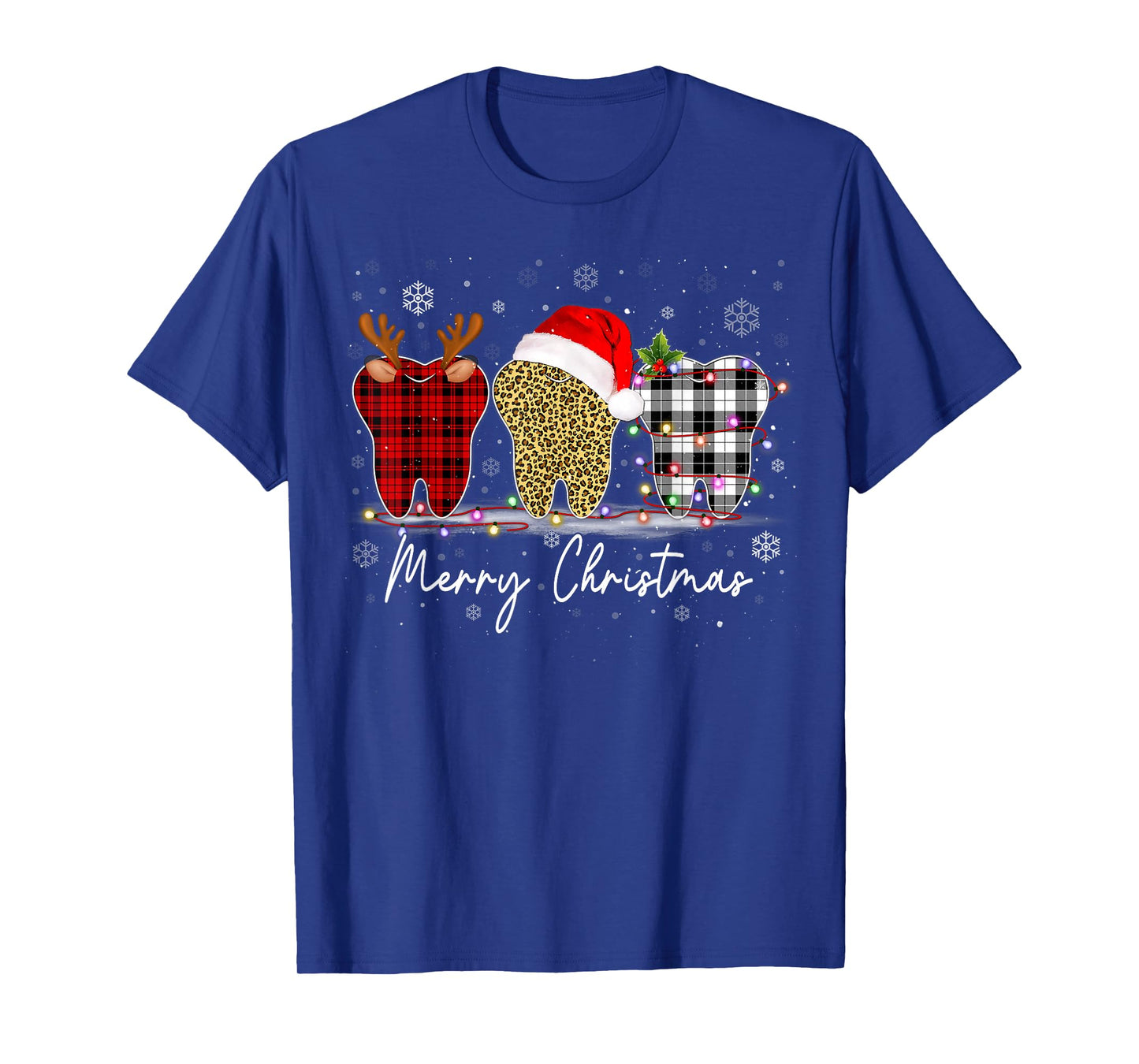 Merry Christmas Dentist Leopard Plaid Teeth Xmas Pajamas T-Shirt