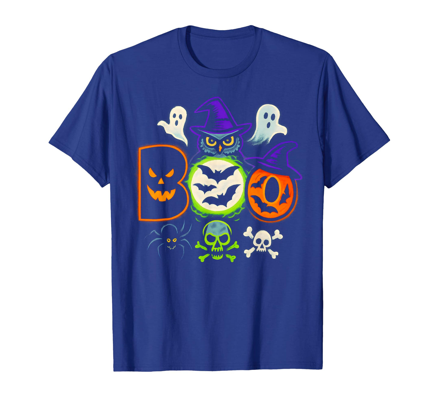 Boo Creepy Owl Pumpkin Ghost Spooky Halloween Men Women Kids T-Shirt