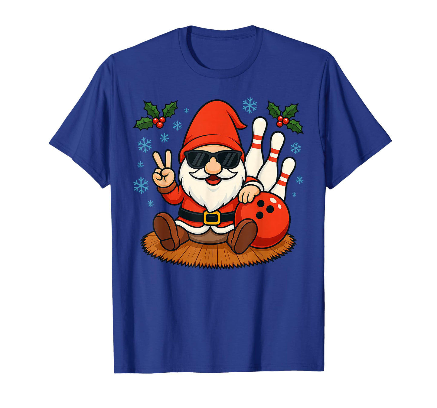 Cute Santa Gnome Bowling Christmas Funny Holiday Vibes T-Shirt