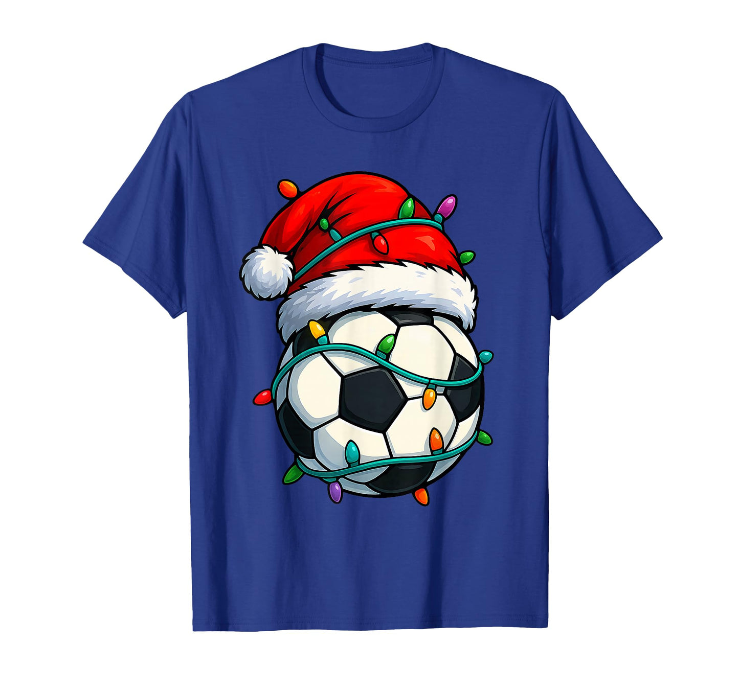 Christmas Soccer Ball Santa Hat Lights Colorful Funny Player T-Shirt