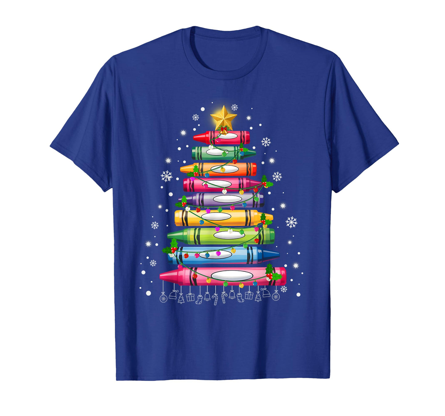Teacher Crayon Christmas Tree Lights Student School Xmas T-Shirt