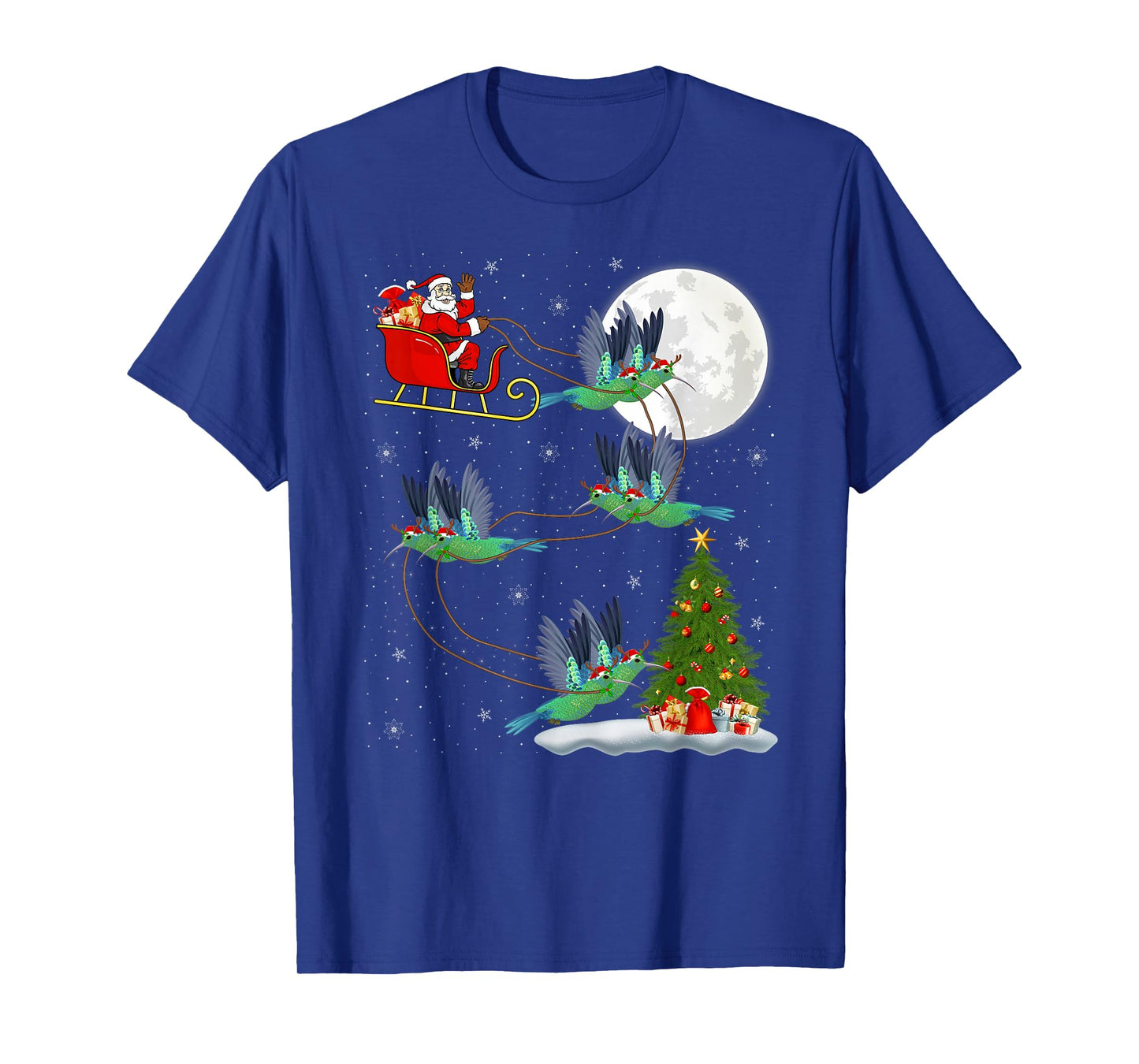 Hummingbird Santa Sleigh Flying Funny Magical Christmas T-Shirt