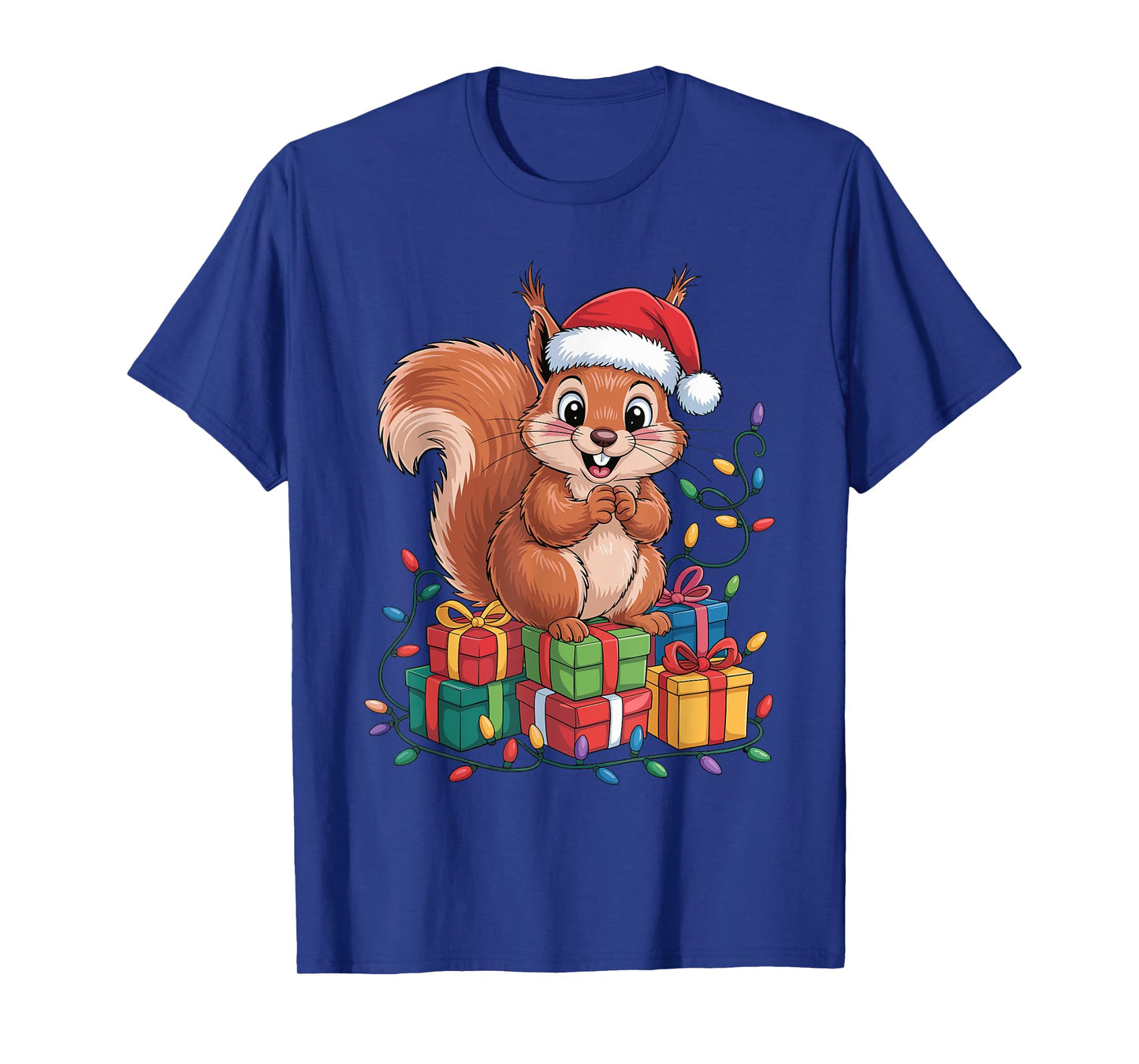 Squirrel Santa Hat Animals Lovers Ugly Christmas Pajamas T-Shirt