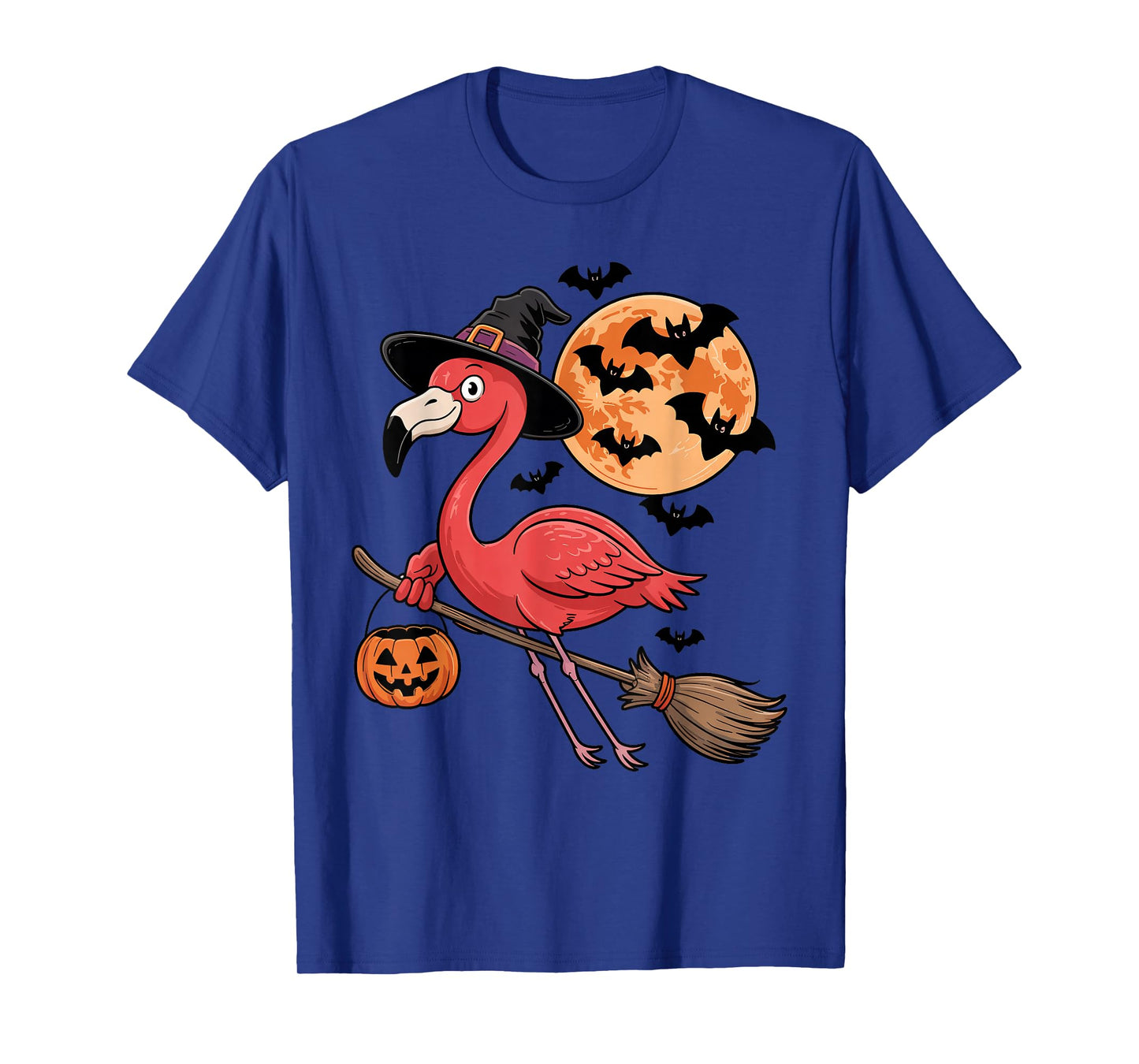 Cute Flamingo Witch Riding Broom Halloween Pumpkin Kids Boys T-Shirt