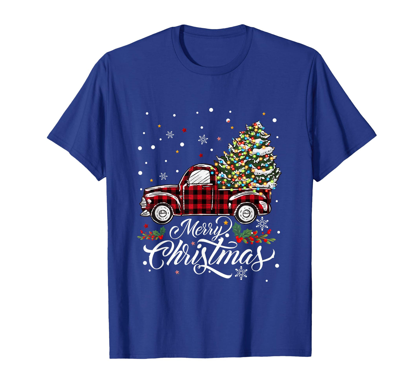 Cars Christmas Tree Buffalo Plaid Red Matching Men Women Boy T-Shirt