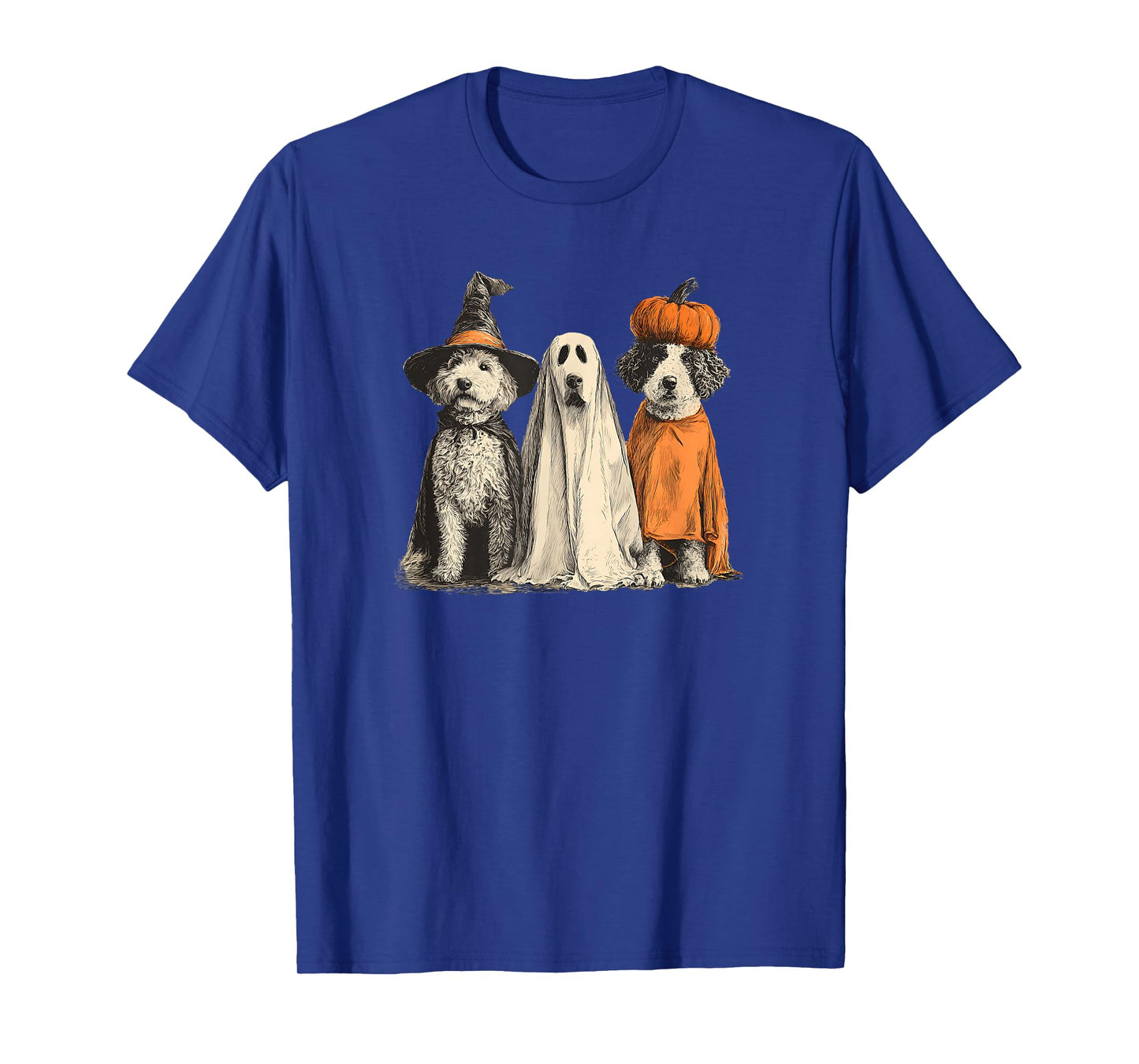 Vintage Halloween Dogs Witch, Ghost & Pumpkin Costumes T-Shirt