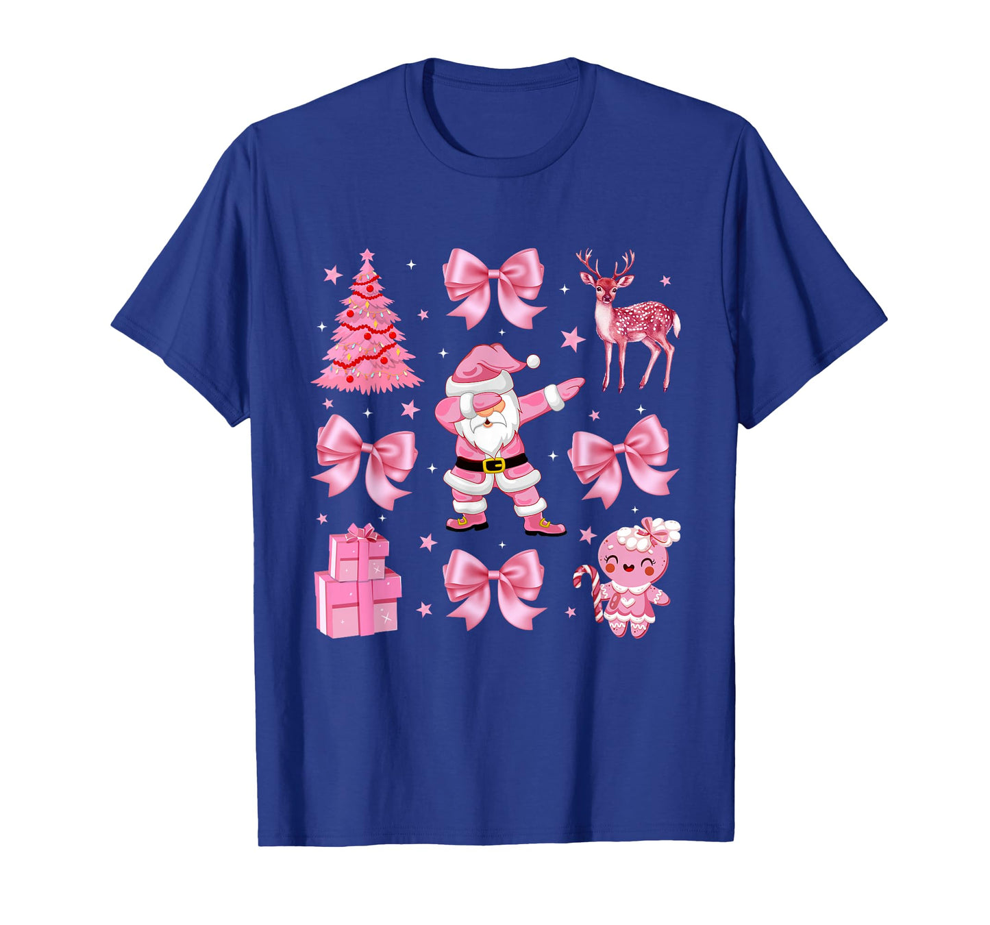 Cute Coquette Bow Pink Christmas Tree Santa Gingerbread Xmas T-Shirt