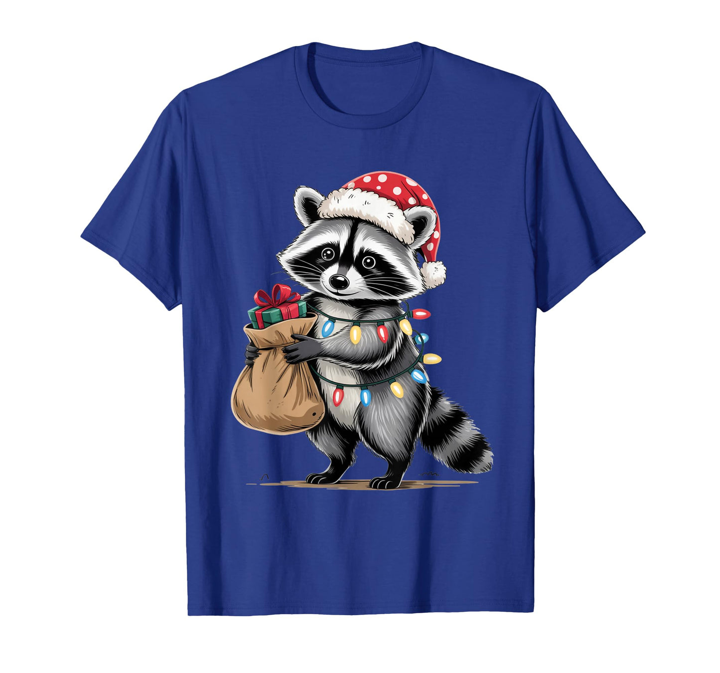 Funny Raccoon Santa Hat Animals Lovers Ugly Christmas Pajama T-Shirt