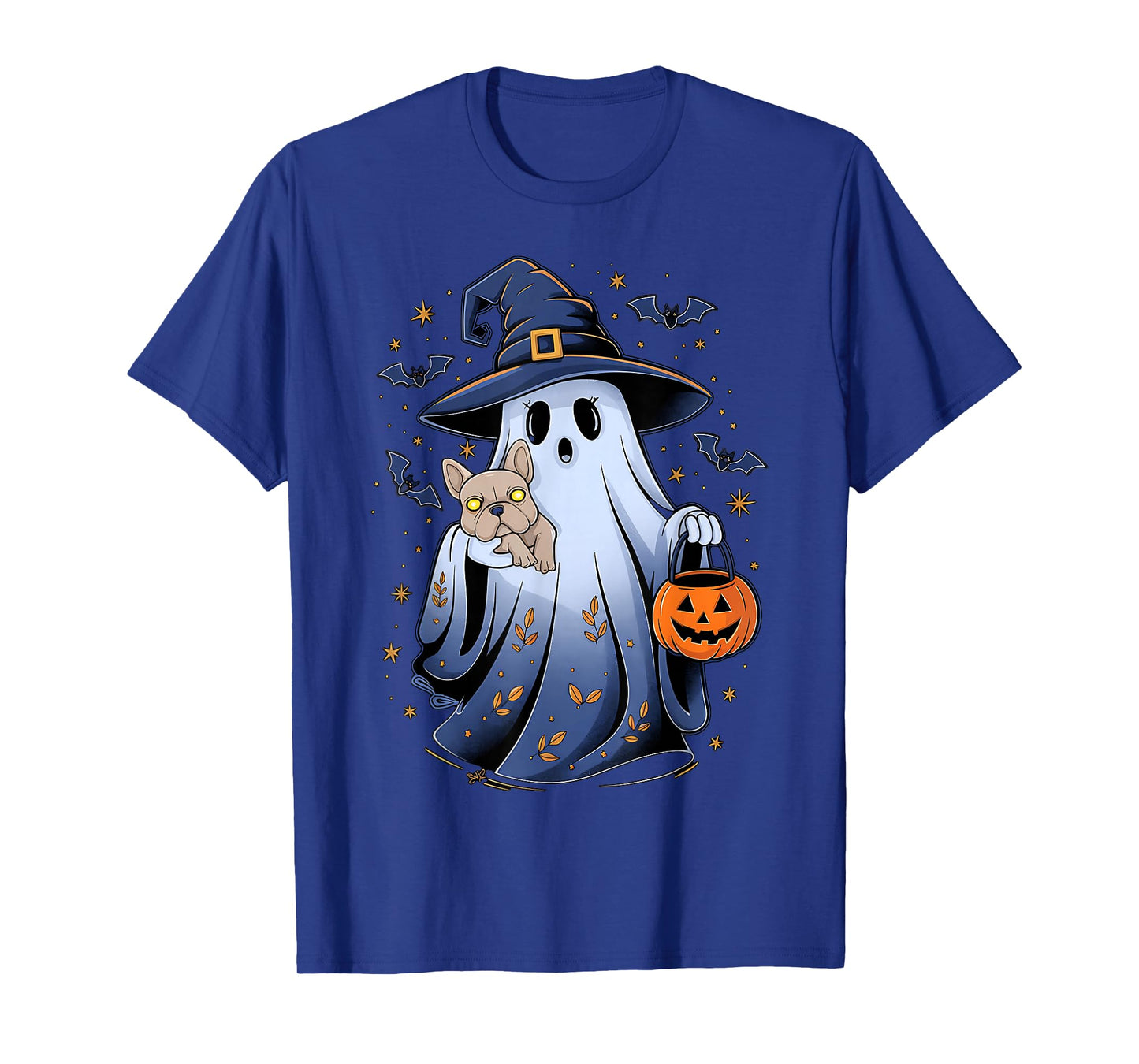 Cute Ghost Witch Holding French Bulldog Pumpkins Halloween T-Shirt