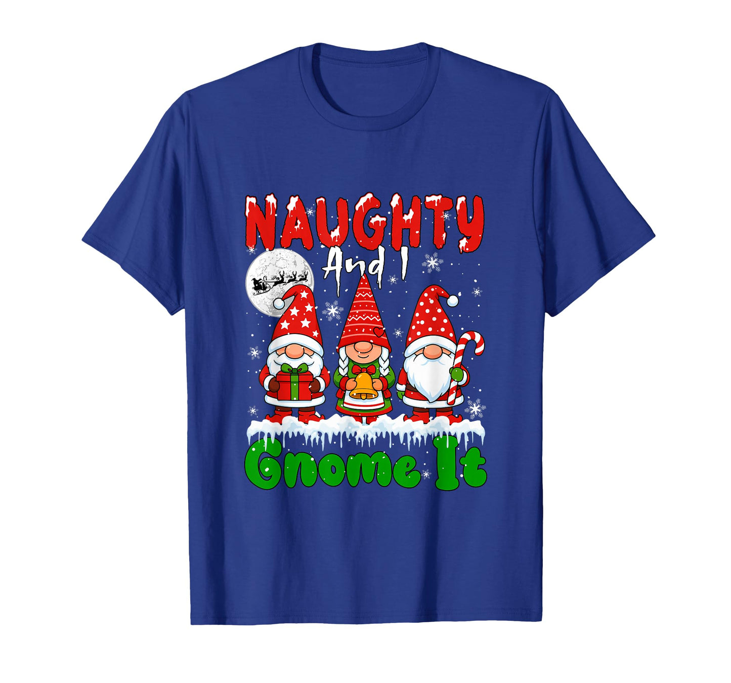 Naughty and I Gnome It Christmas Three Gnomies Matching Kids T-Shirt