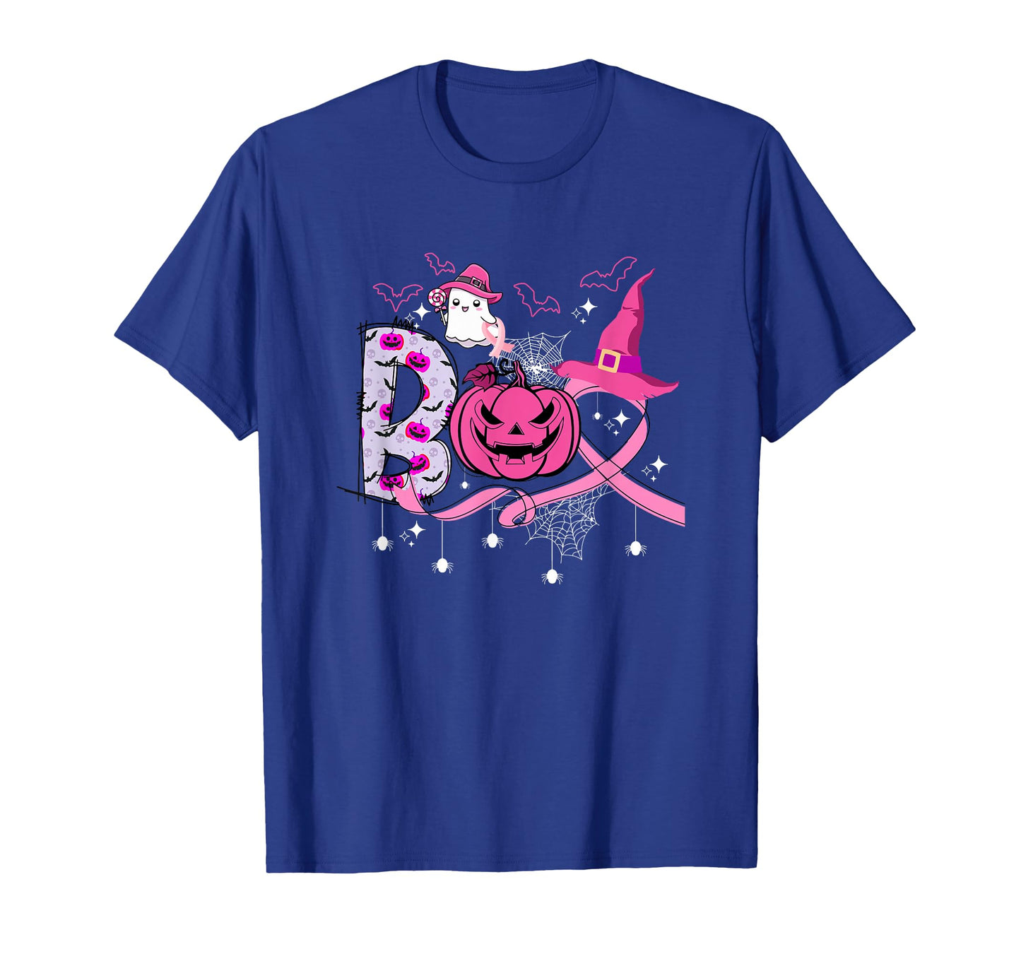 Boo Halloween Pumpkin Pink Ribbon Witch Breast Cancer T-Shirt