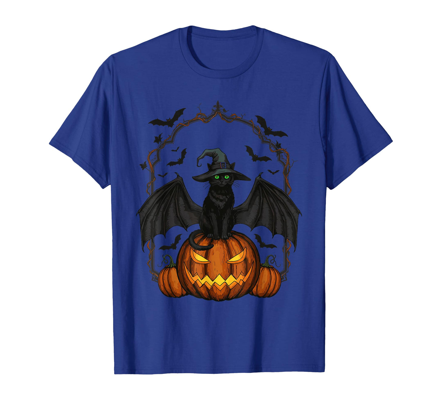Cat Lovers Witch Hat Bats Pumpkin Spooky Halloween Night T-Shirt