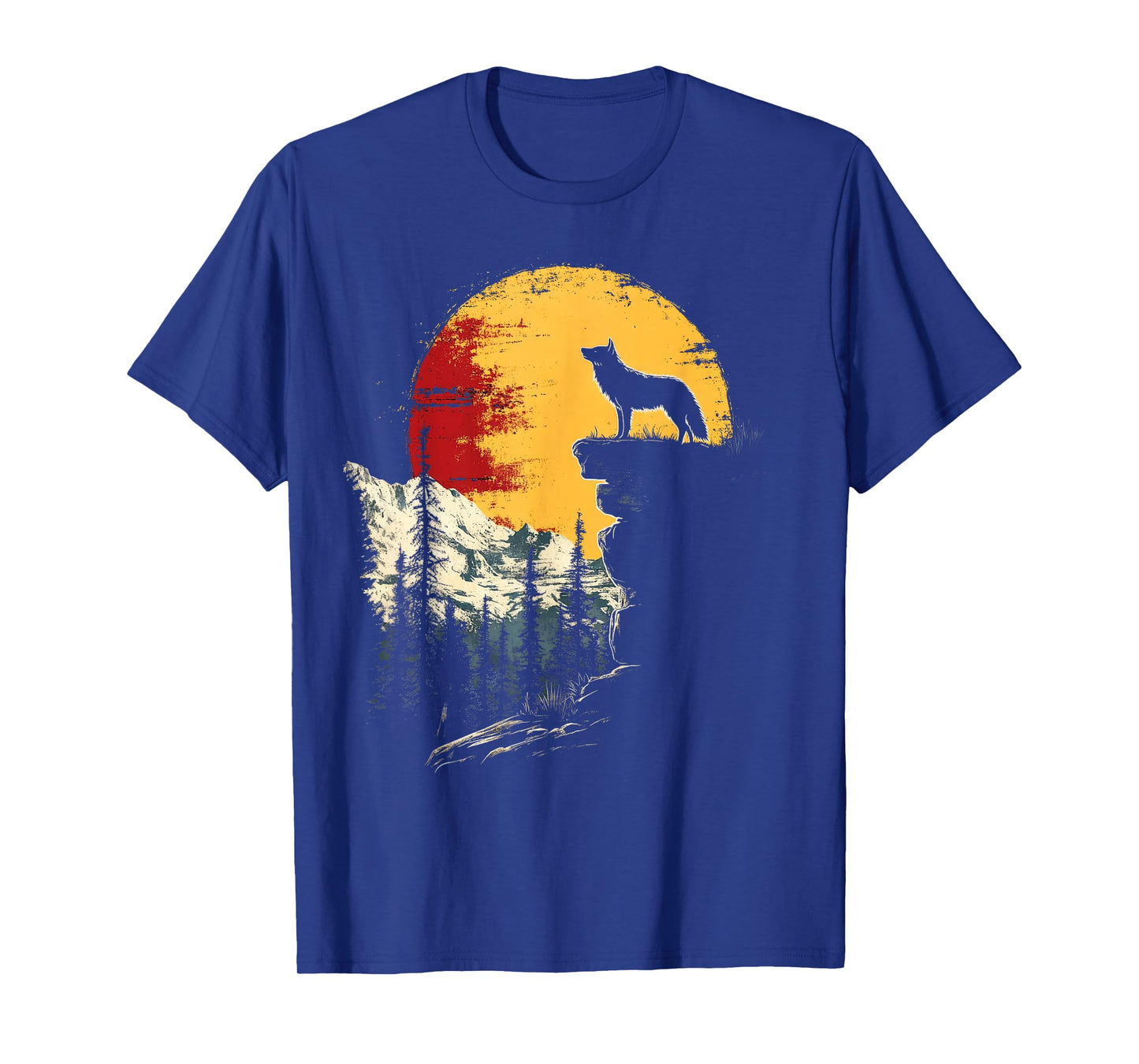 Wolf Graphic Tee Moon Nature Mountains Wildlife Vintage T-Shirt