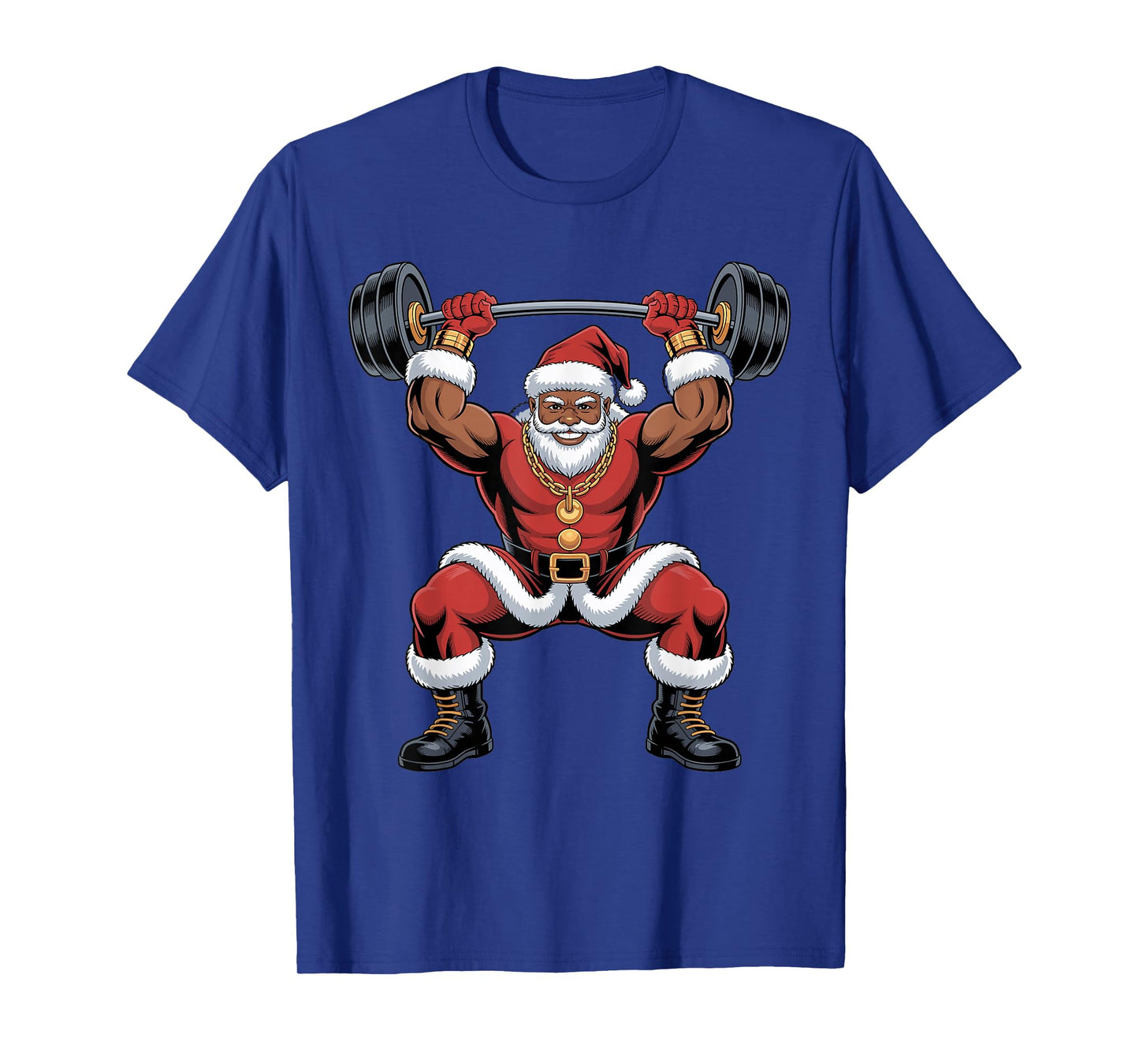 African American Santa Weightlifting Funny Christmas Holiday T-Shirt