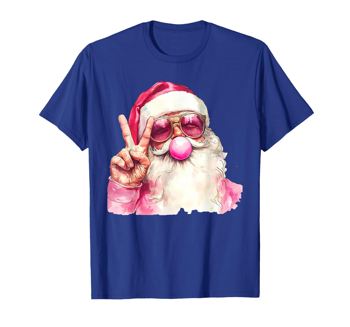 Retro Pink Santa Blowing Bubble Gum Funny Merry Christmas T-Shirt