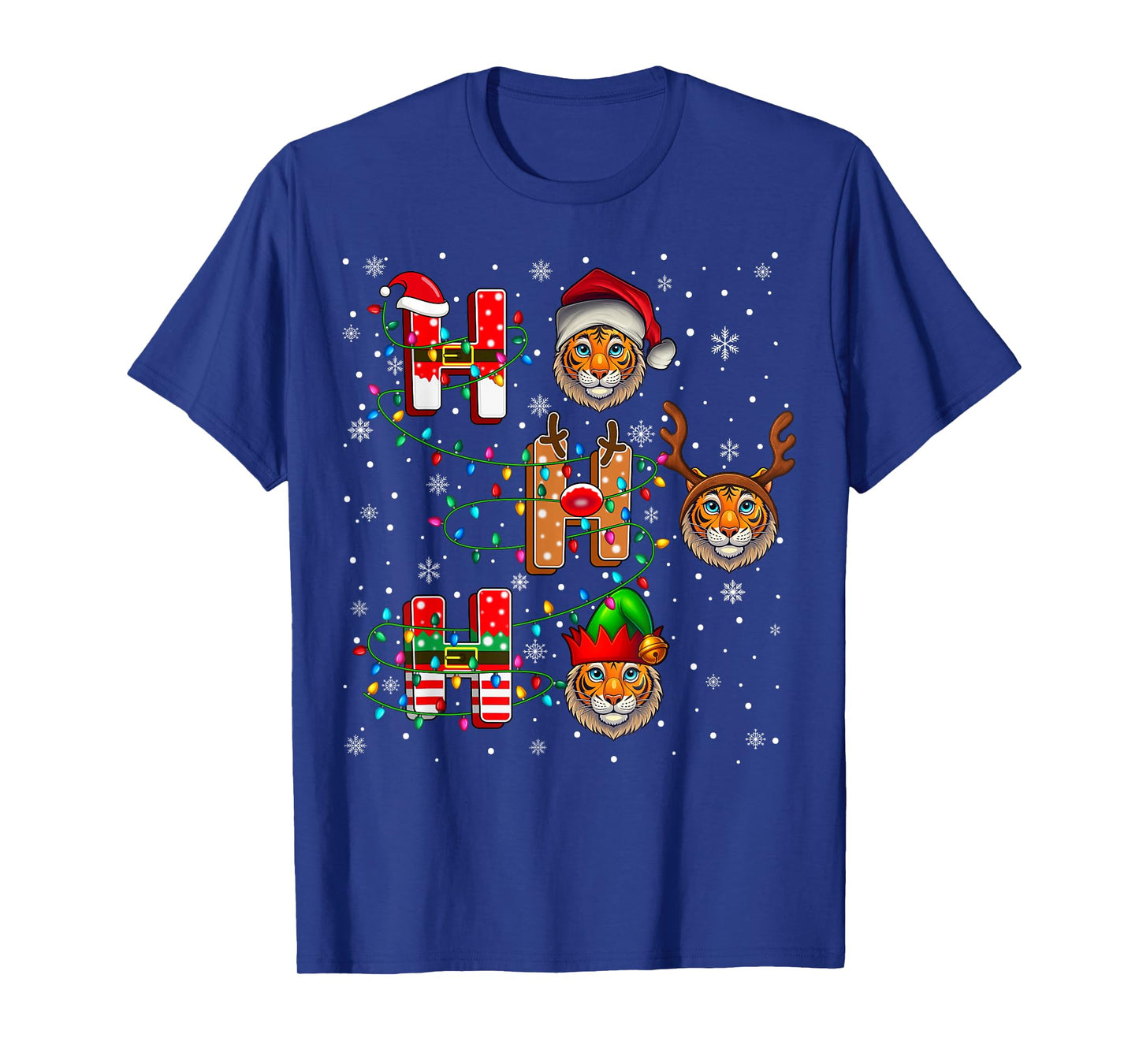 Ho Ho Ho Santa Reindeer Hat Elf Tiger Animal Christmas T-Shirt