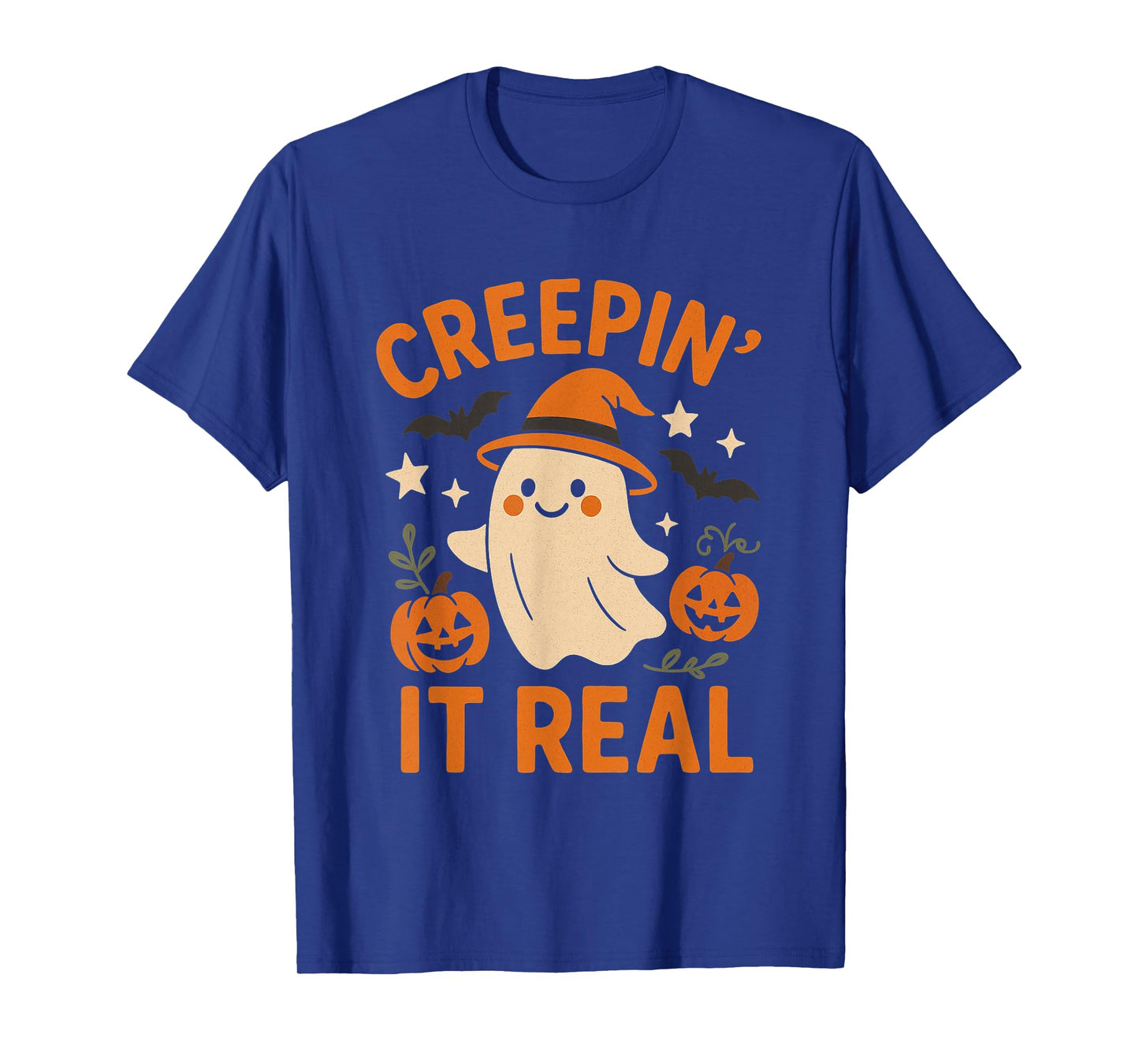 Creepin’ It Real – Cute Ghost with Pumpkins Halloween Design T-Shirt