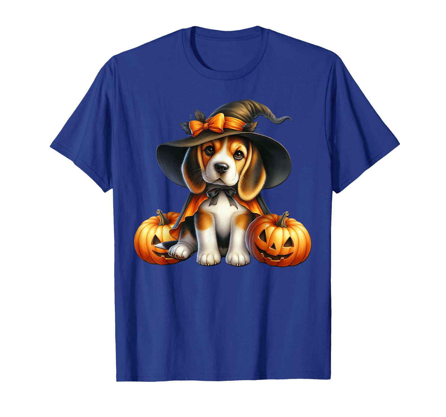 Dog Witch Hat and Jack O Lantern Pumpkin Beagle Halloween T-Shirt