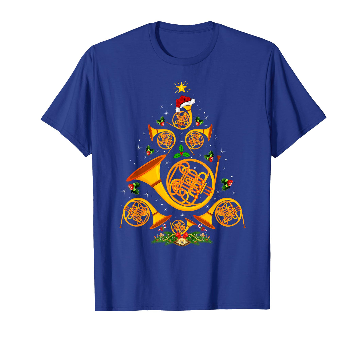 French Horn Christmas Tree Lights Music Lover Musical Xmas T-Shirt