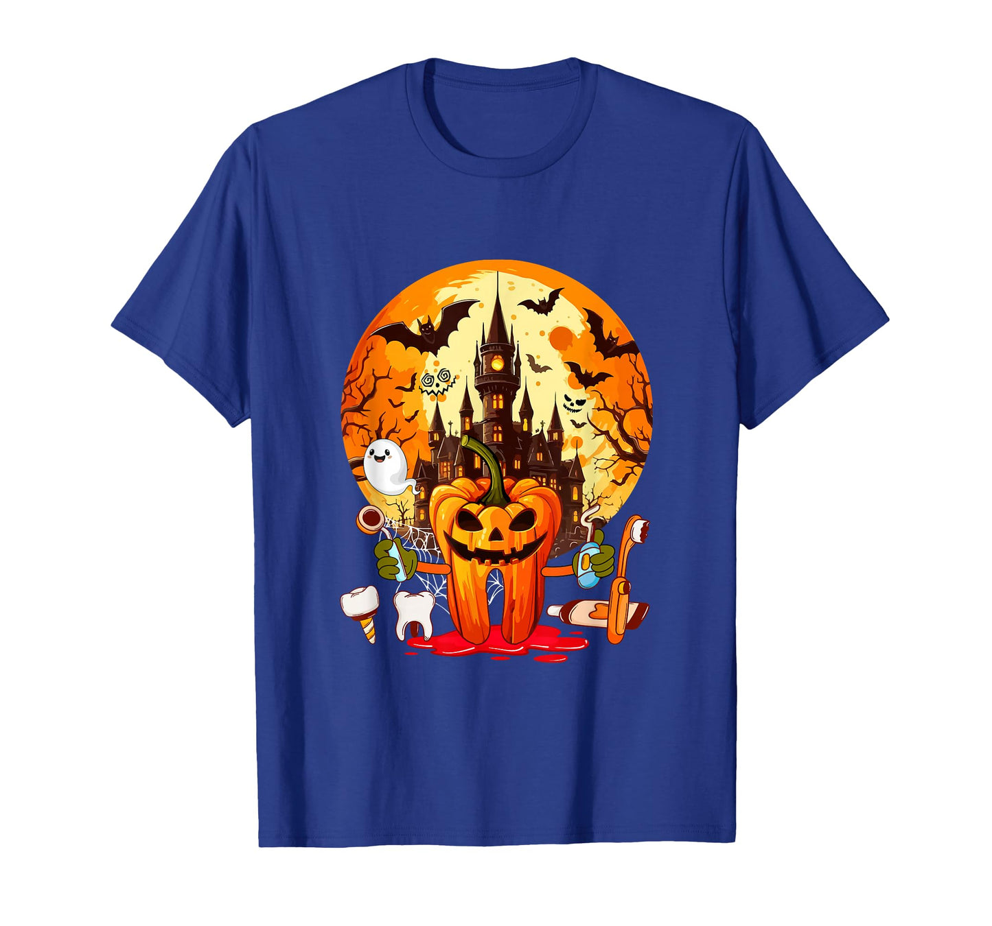 Halloween Dentist Tooth Horror Carved Pumpkin Dental Squad T-Shirt