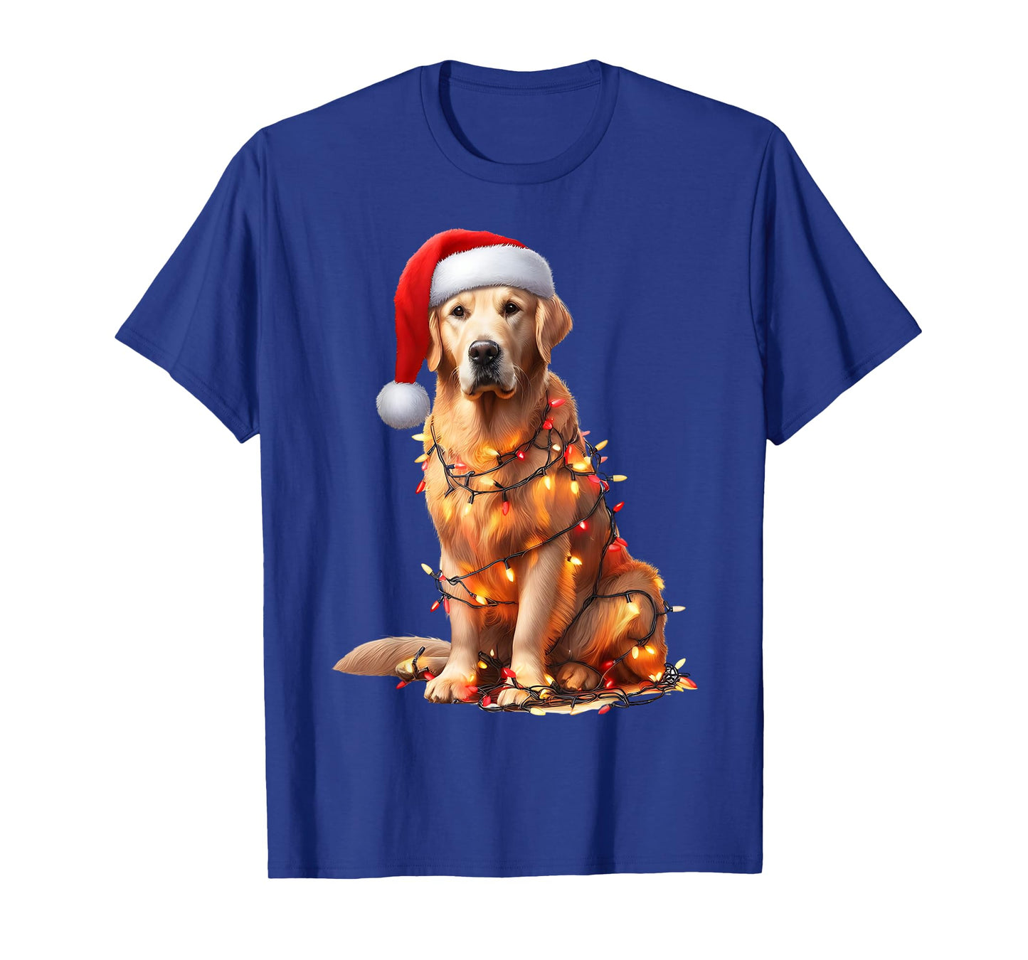 Golden Retriever Dog Christmas Lights Santa Hat Dog Lover T-Shirt