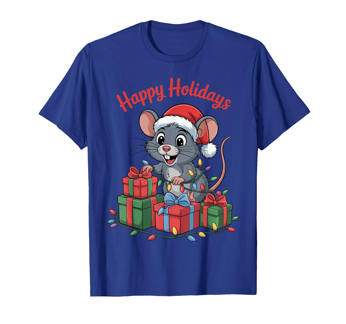 Funny Rat Santa Hat Animals Lovers Ugly Christmas Pajamas T-Shirt