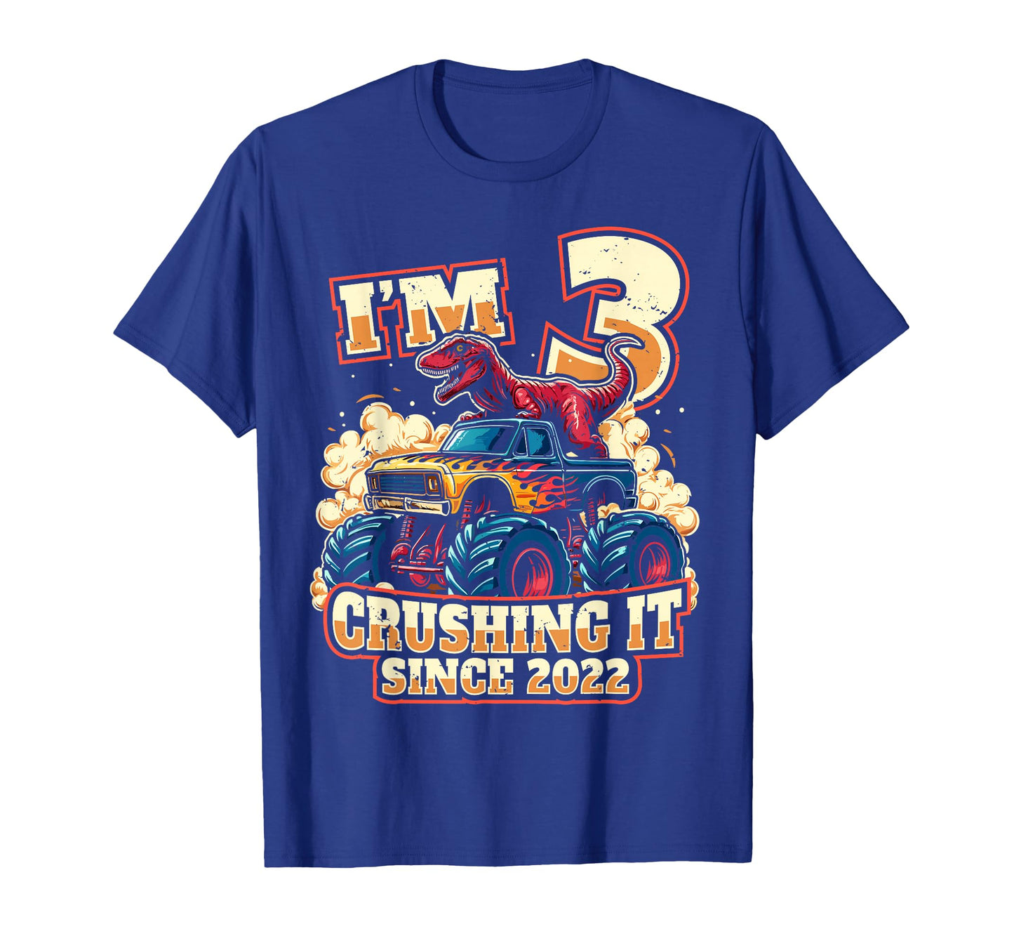 3 Year Old Boys 3rd Birthday Dinosaur Monster Truck Party T-Shirt