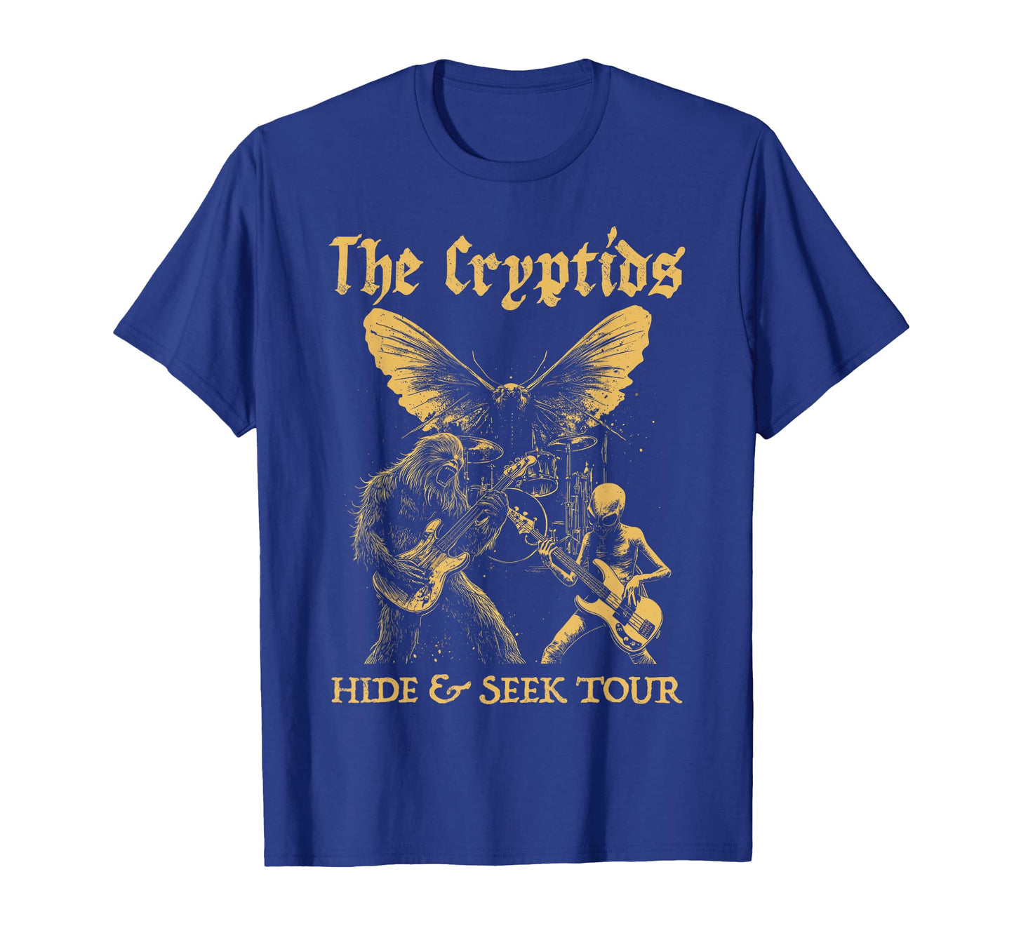The Cryptids Bigfoot Alien Mothman Grunge Heavy Metal Rock T-Shirt