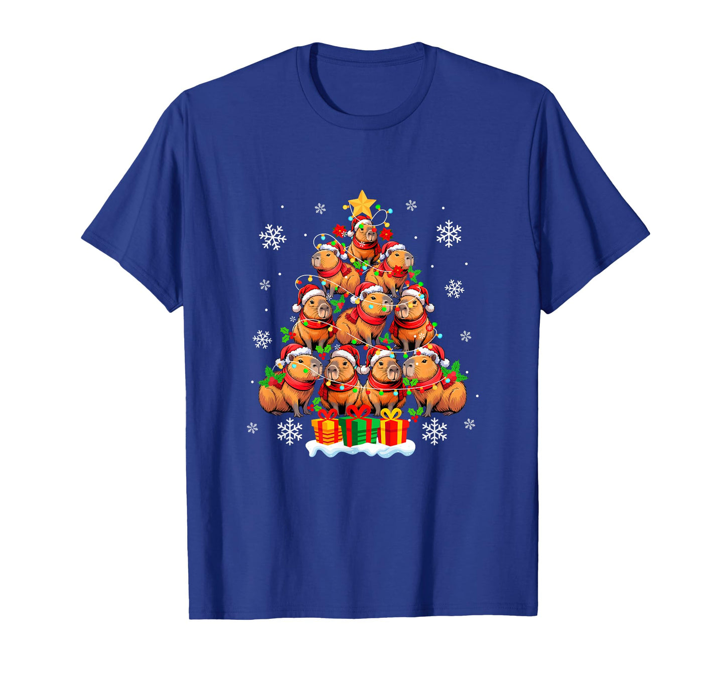 Group Santa Capybaras As Xmas Tree Colorful Lights Lover Kid T-Shirt