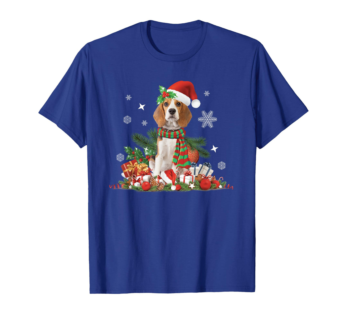 Christmas, Beagle Dog, Santa Hat Lights Presents Decoration T-Shirt