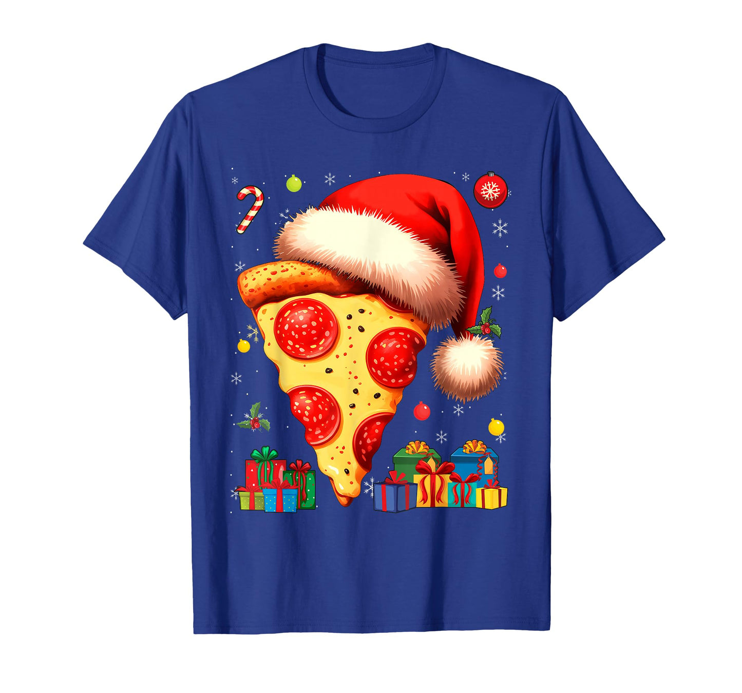 Santa Claus Hat Pepperoni Pizza Slice Christmas Holiday Food T-Shirt