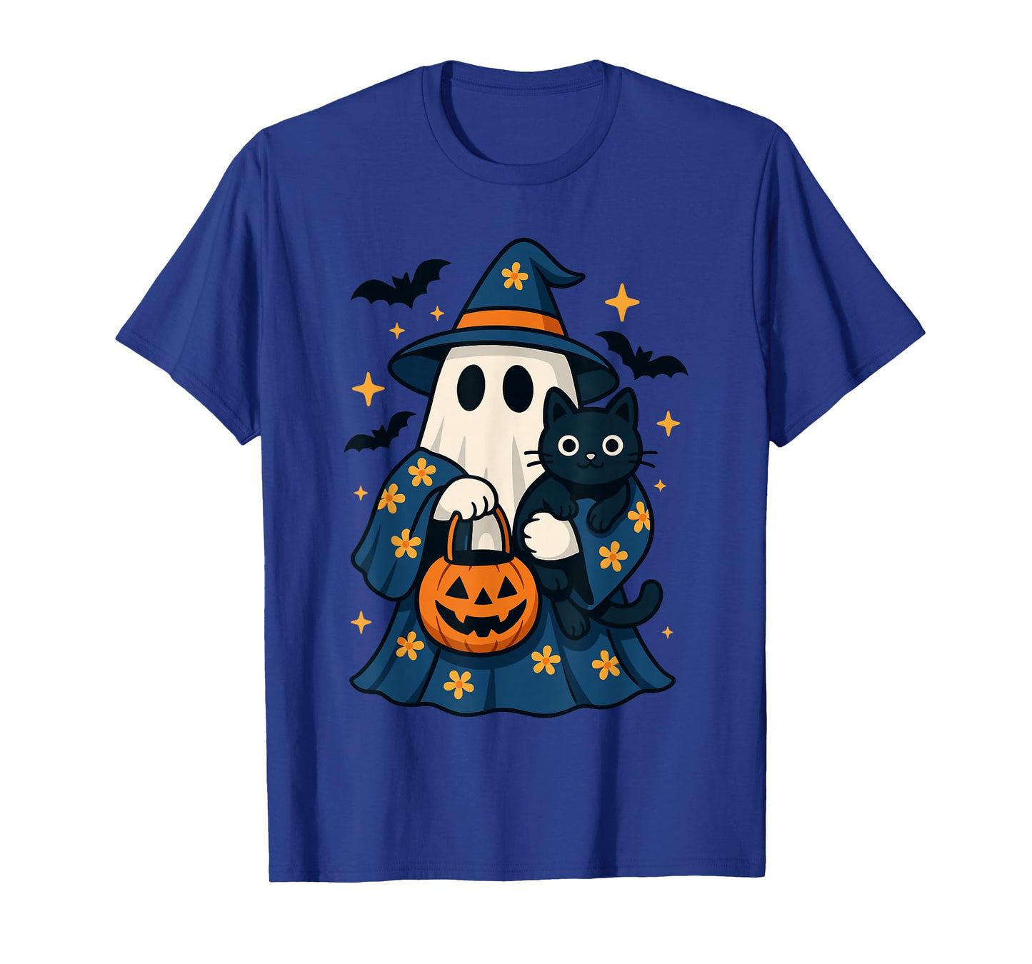 Floral Spooky Season Ghost Witch Cat Costume, Cute Black Cat T-Shirt