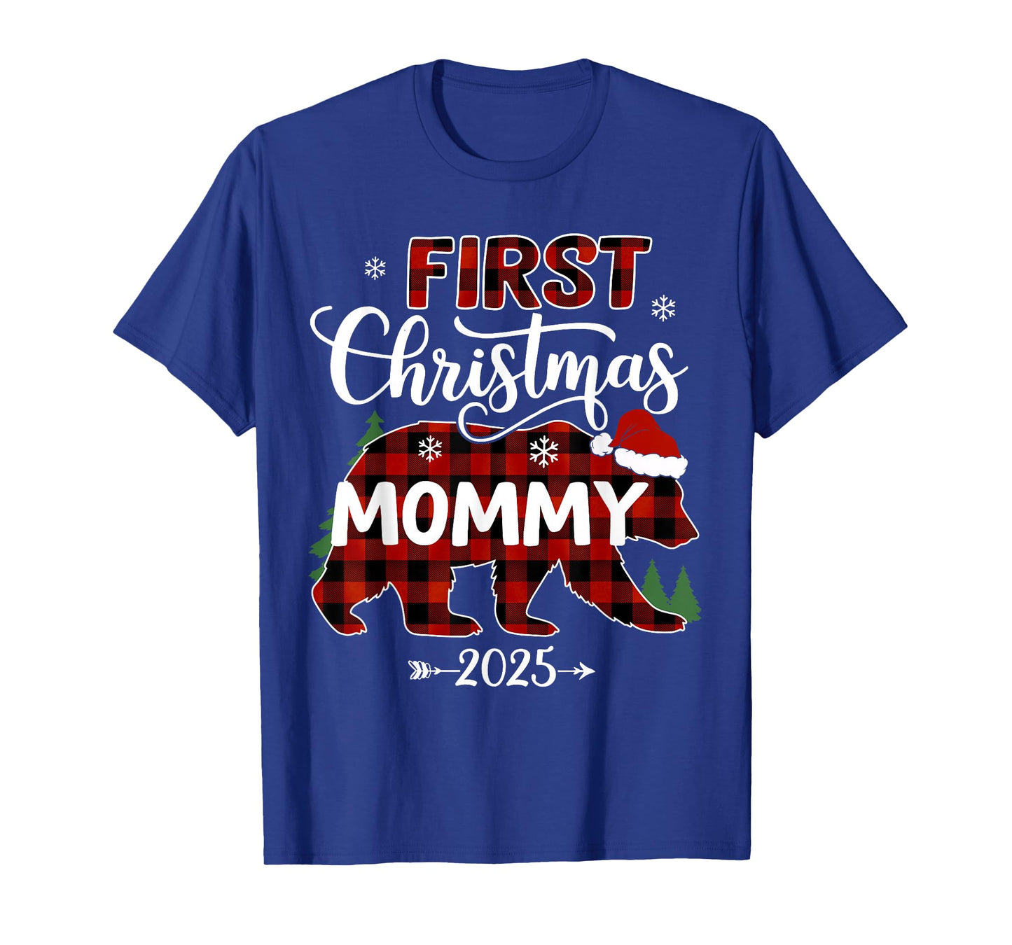 Pregnancy First Christmas Mommy Red Plaid Bear Santa 2025 T-Shirt