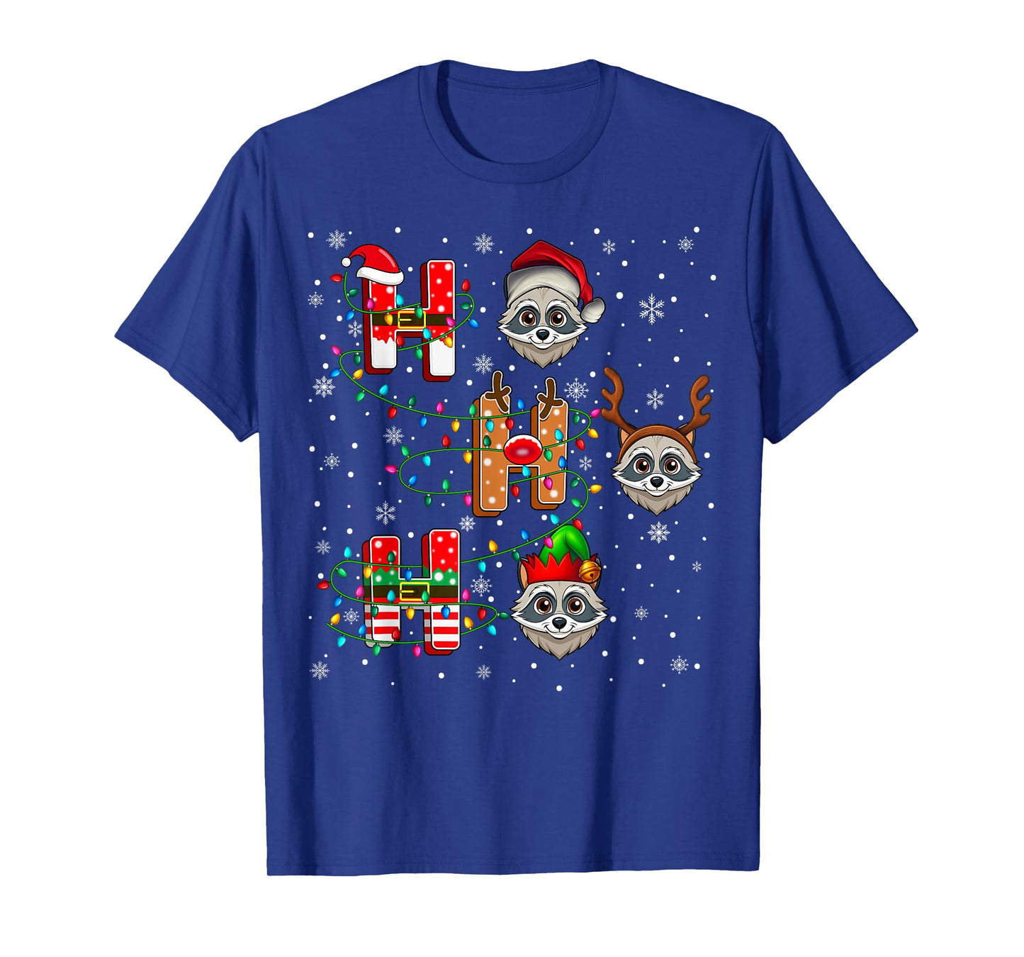 Ho Ho Ho Santa Reindeer Hat Elf Raccoon Animal Christmas T-Shirt