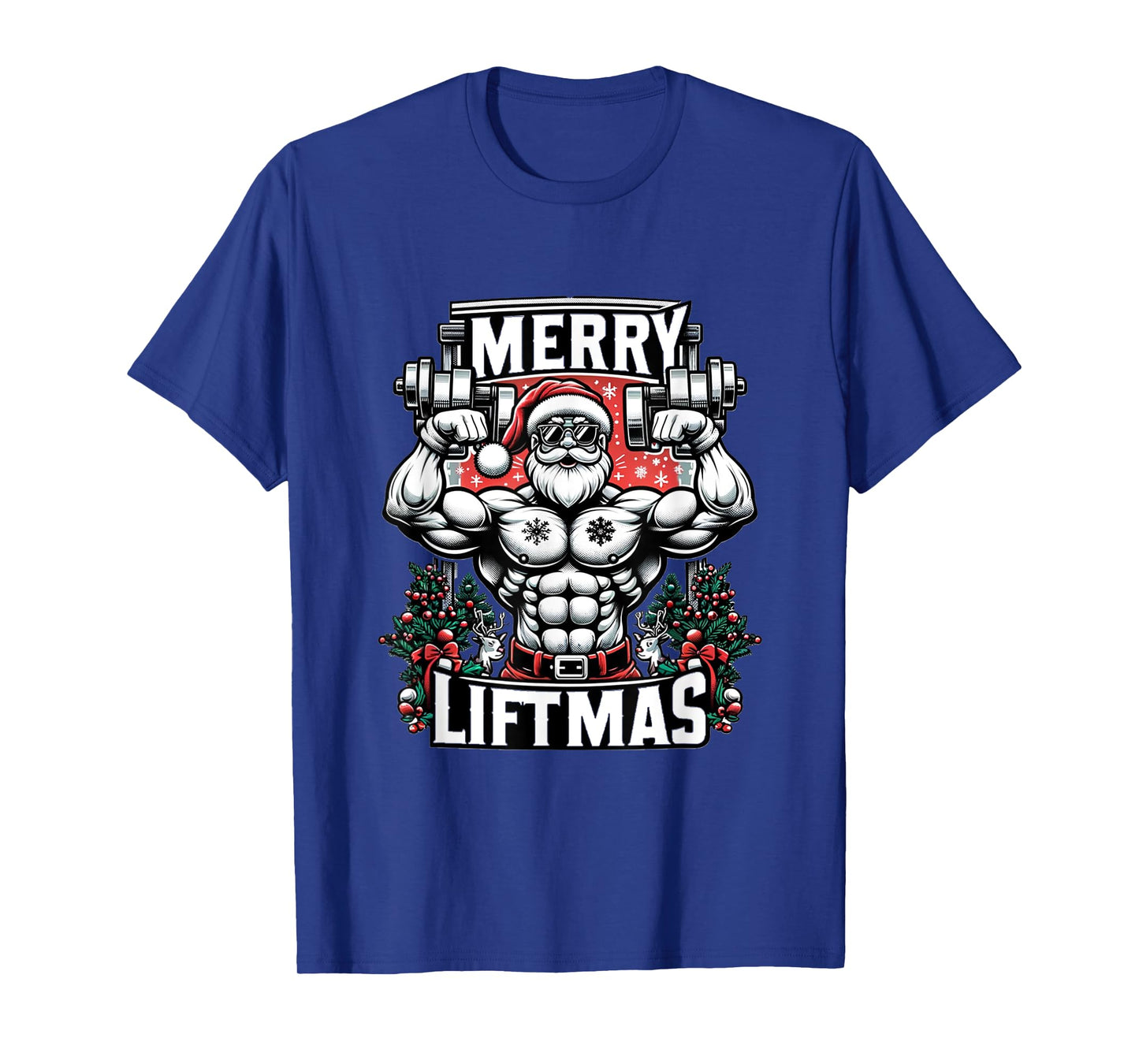 Merry Liftmas Christmas Fitness Madness Gym Santa Deadlift T-Shirt