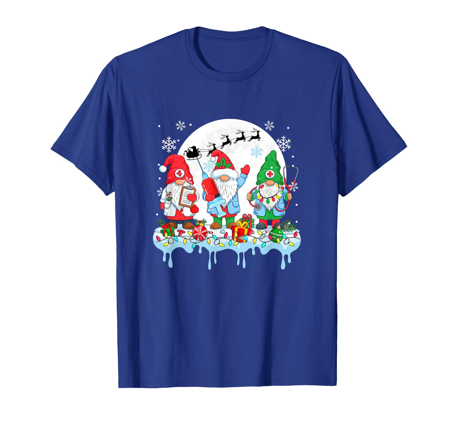 Three Colorful Gnomes with Nurse Tools Christmas Nursing T-Shirt