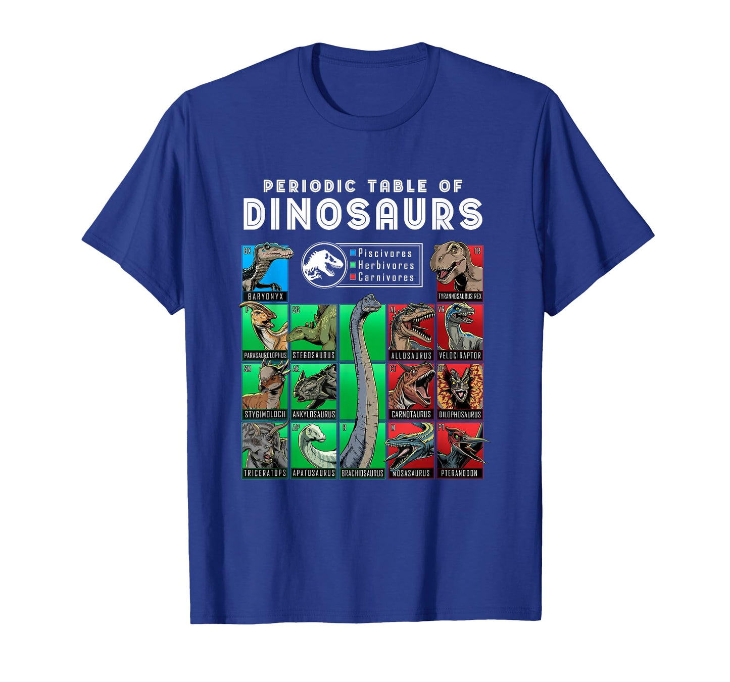 Jurassic World Neon Colorful Periodic Table Of Dinosaurs T-Shirt