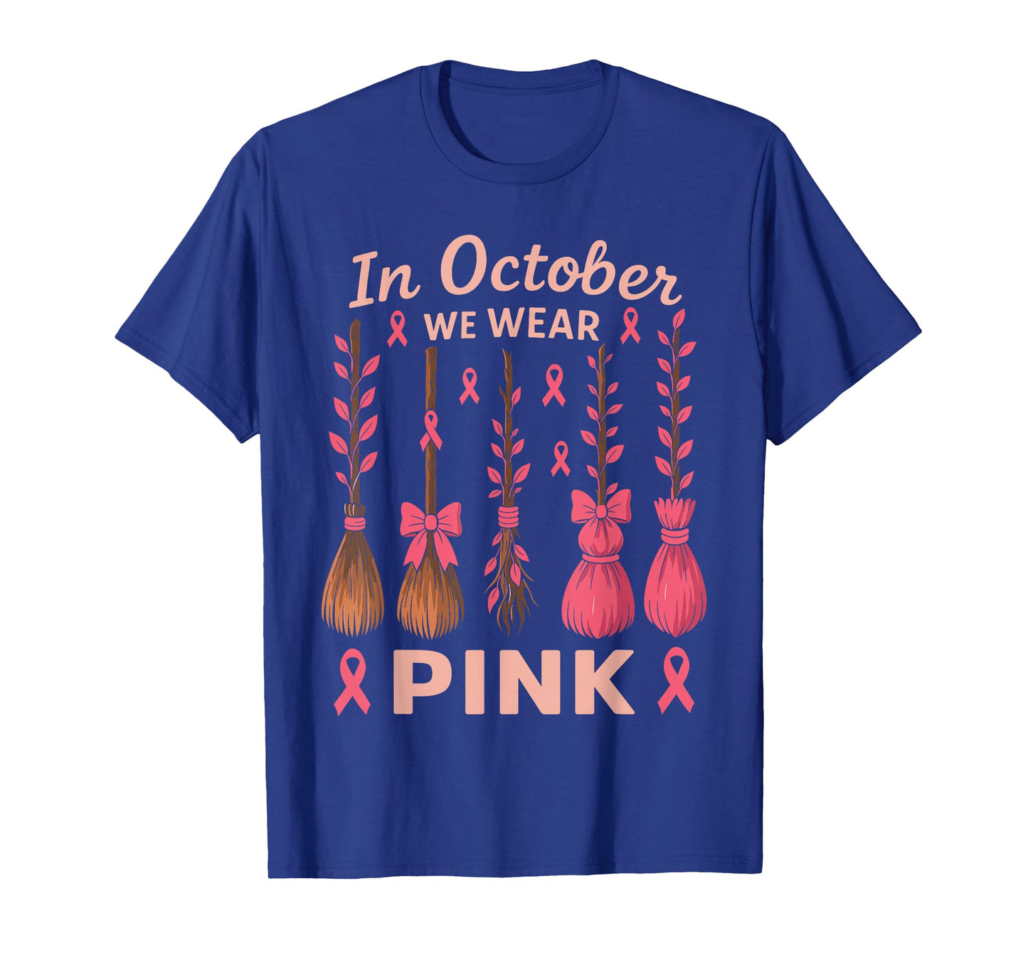 in October We Wear Pink Witch Shirt, Breast Cancer Awareness T-Shirt