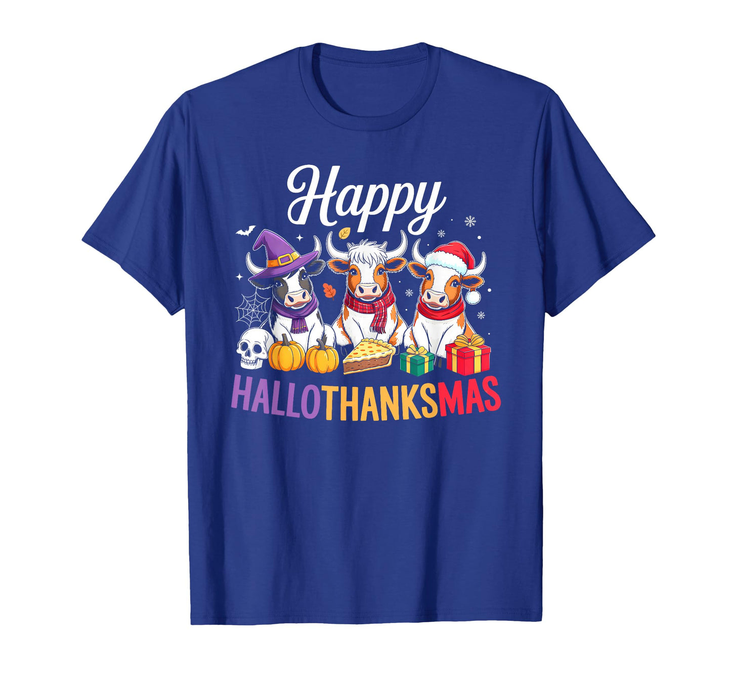 Happy HalloThanksMas Cow Halloween Thanksgiving Christmas T-Shirt