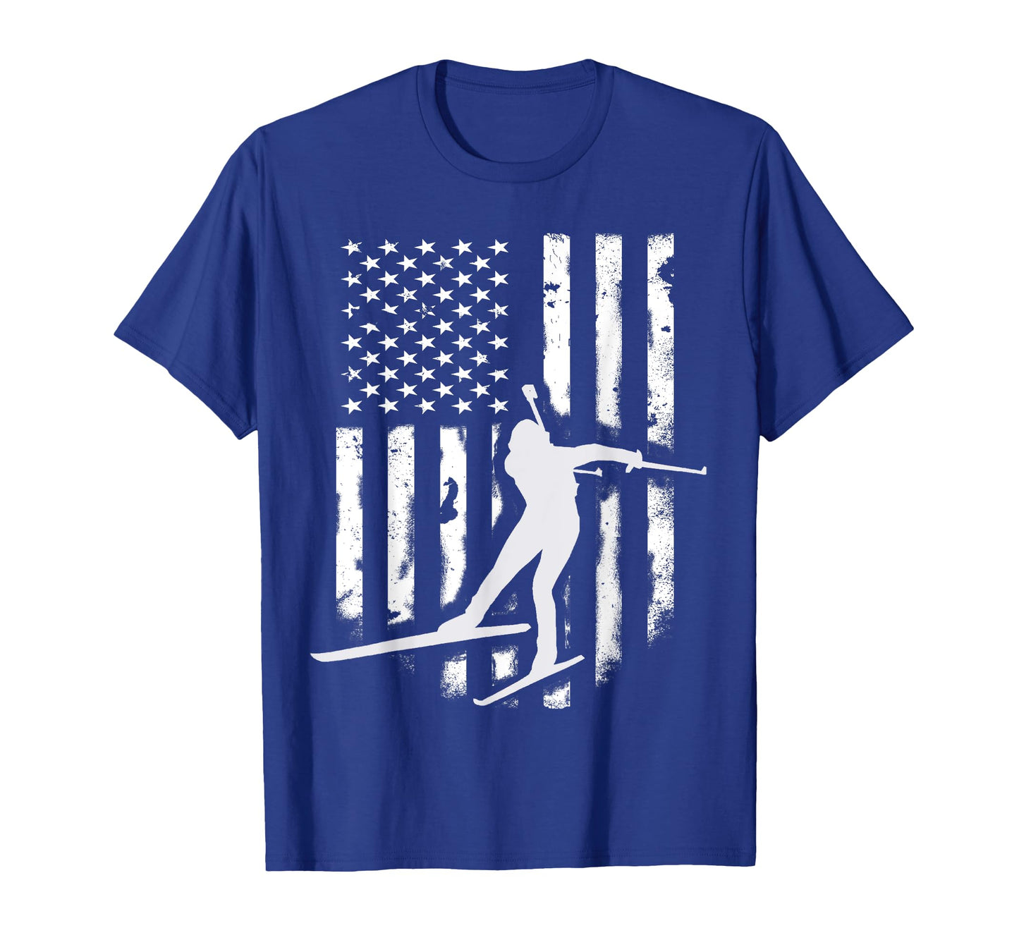 American USA Flag Nordic Ski T-Shirt Cool Skier Gift Top Tee