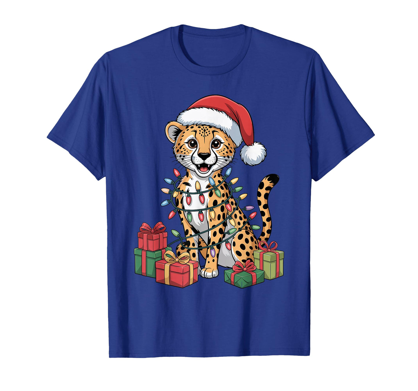 Cheetah Santa Hat Christmas Design Funny Wild Animal Lovers T-Shirt