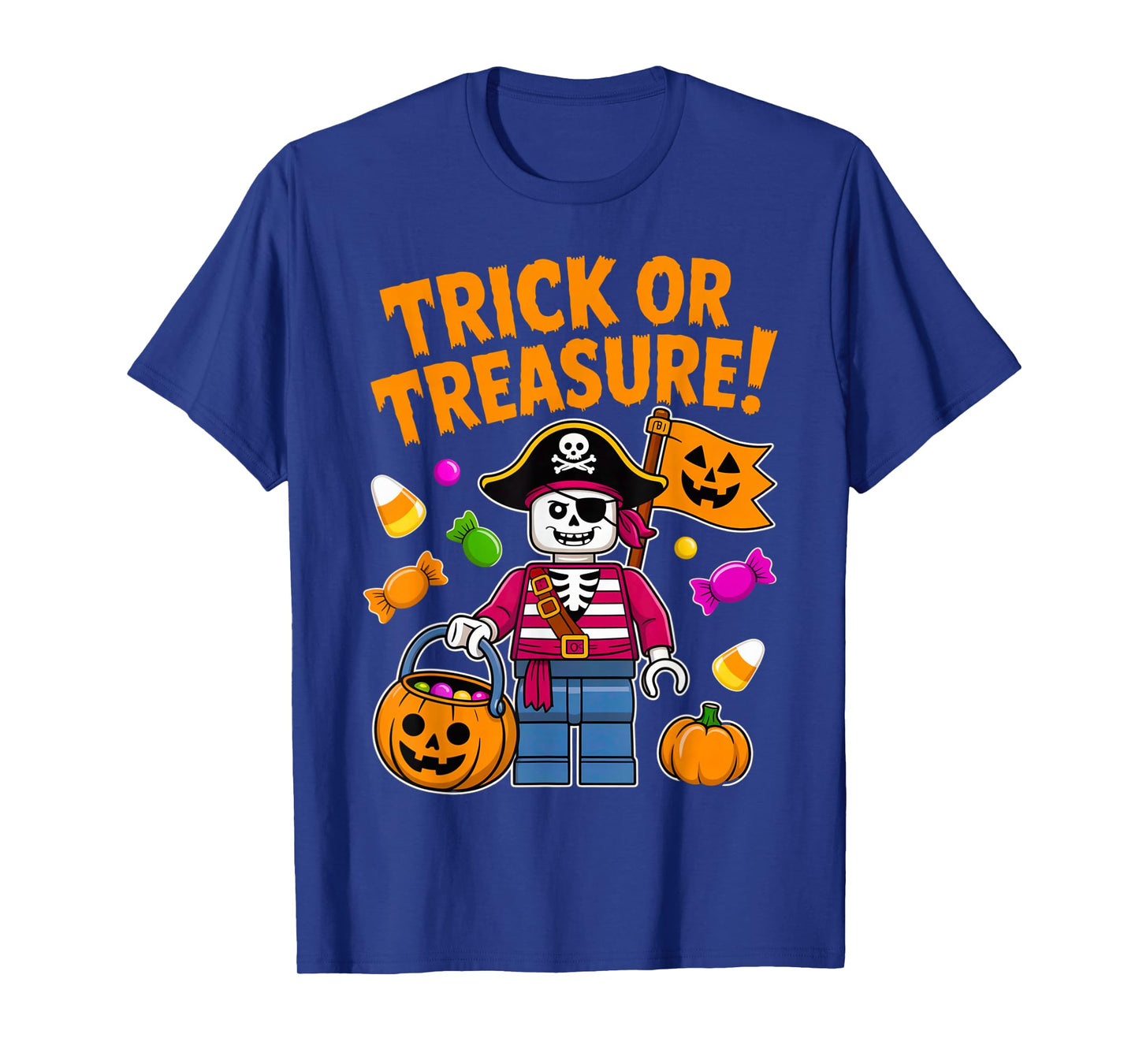 Halloween Bricks Pirate Skeleton Builder Blocks Building Toy T-Shirt