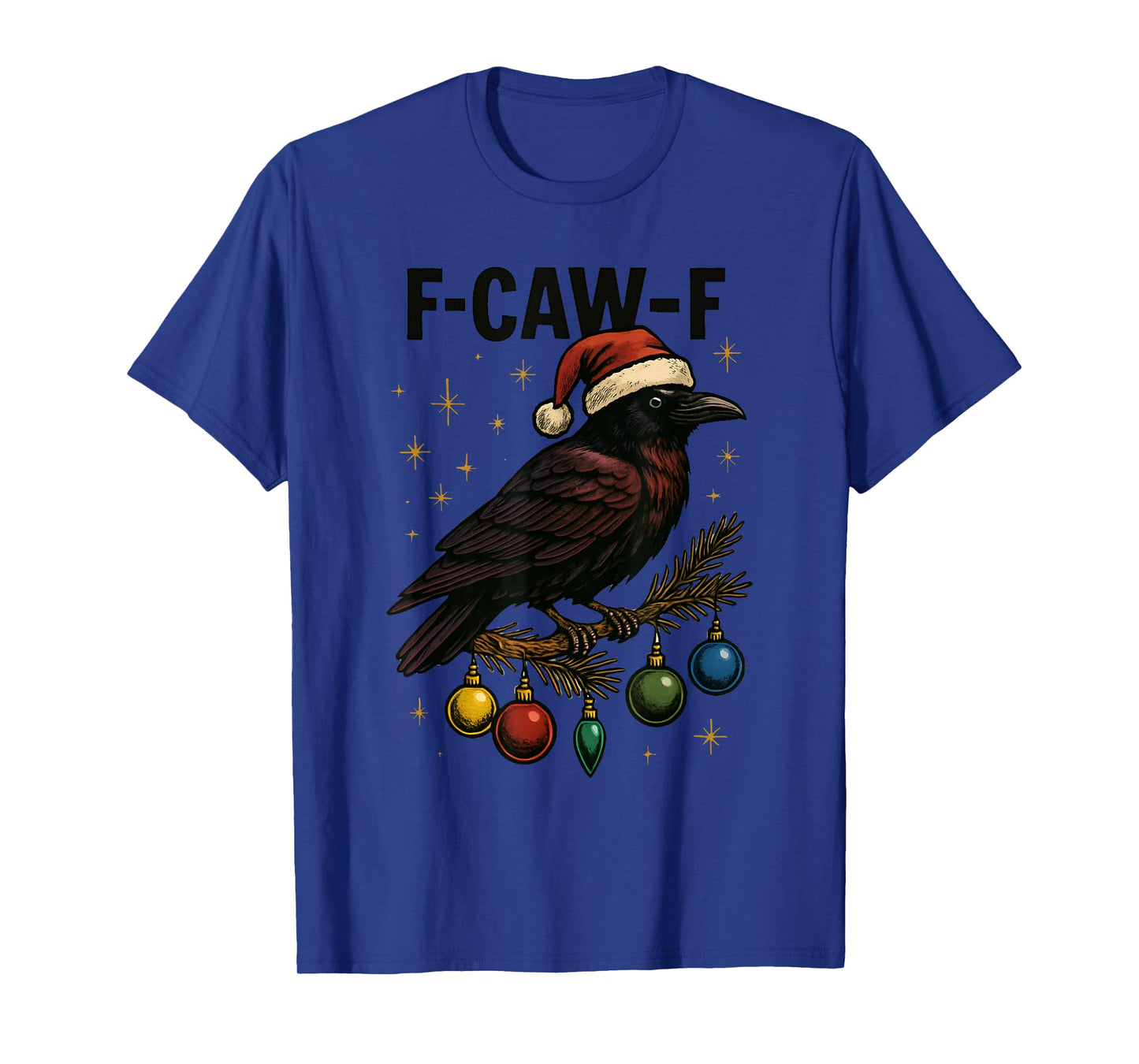 Black Crow F-Caw-F Funny Retro Christmas Lights Santa Hat T-Shirt